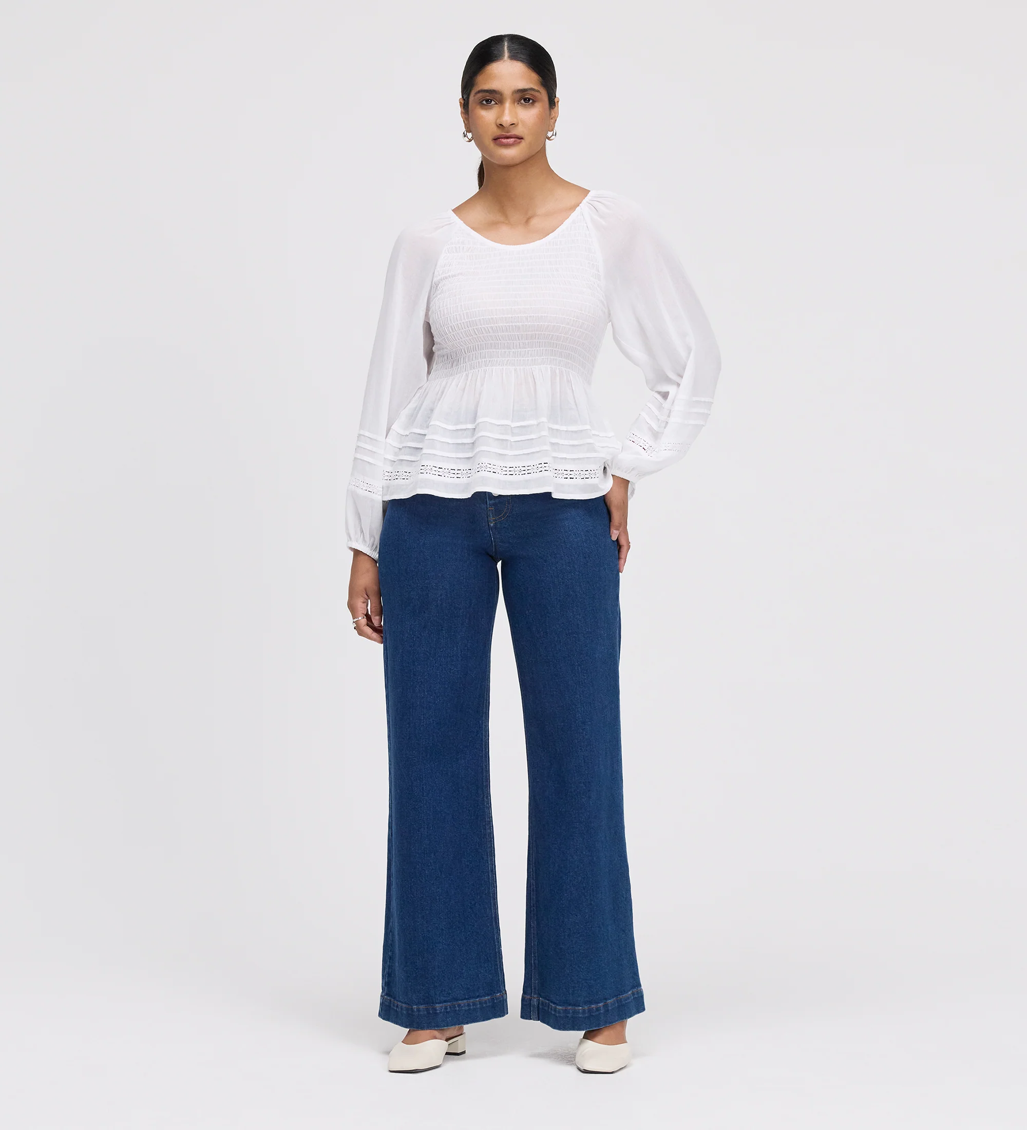 Jennie White Cotton Lace Blouson Sleeves Top - Image 4