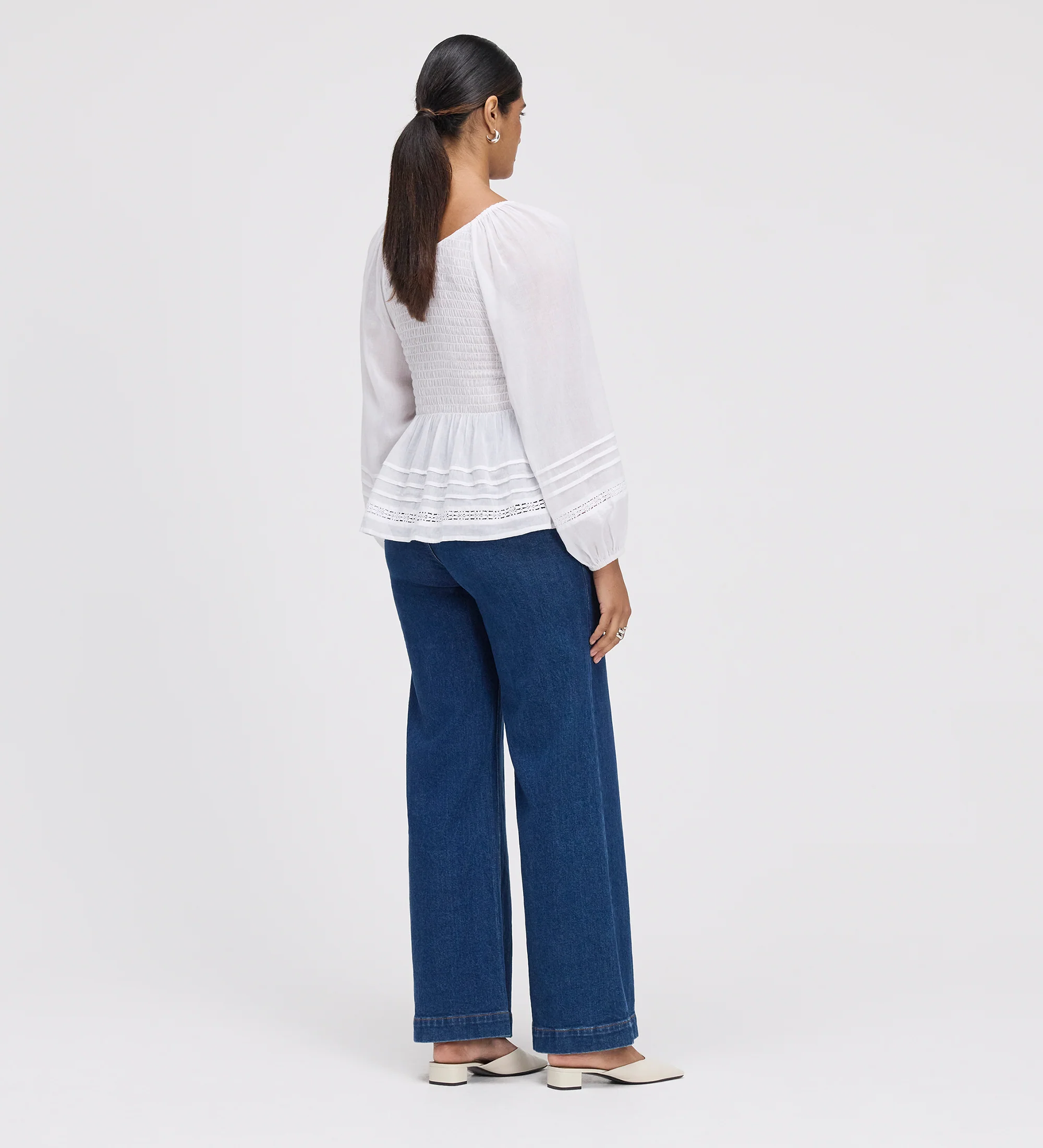Jennie White Cotton Lace Blouson Sleeves Top - Image 7