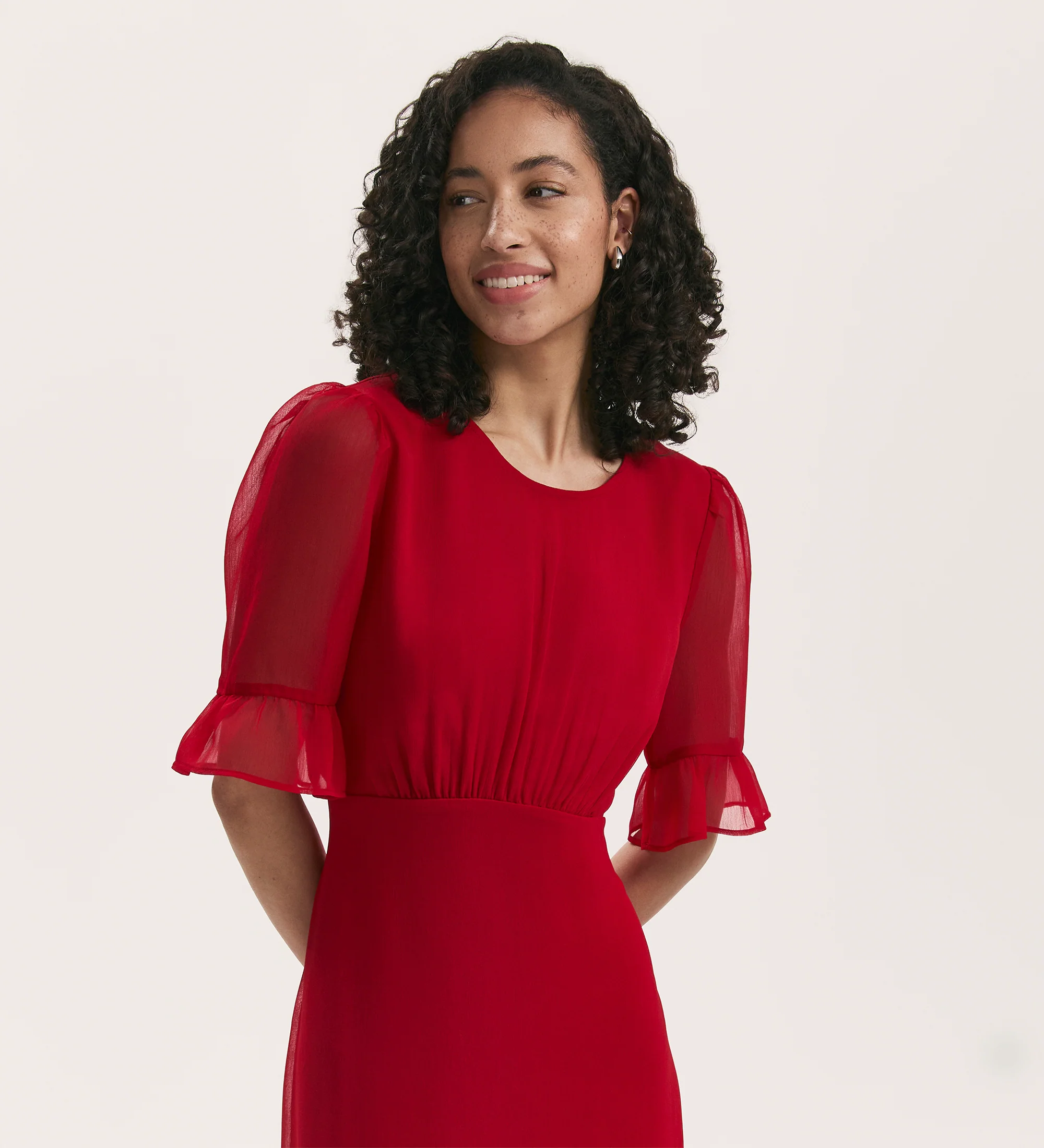 Jennifer Red Chiffon Midi Dress - Image 2