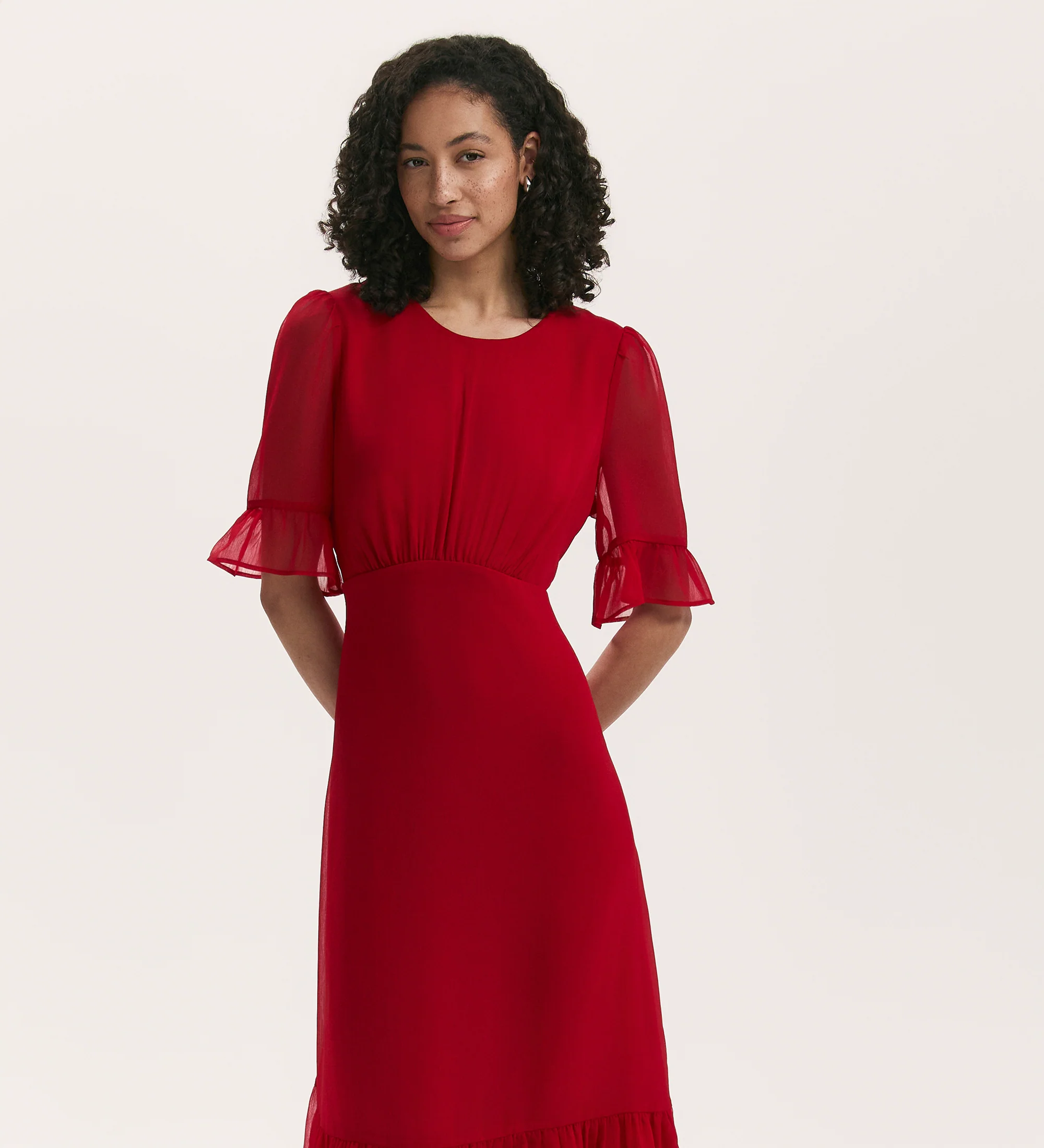 Jennifer Red Chiffon Midi Dress - Image 3