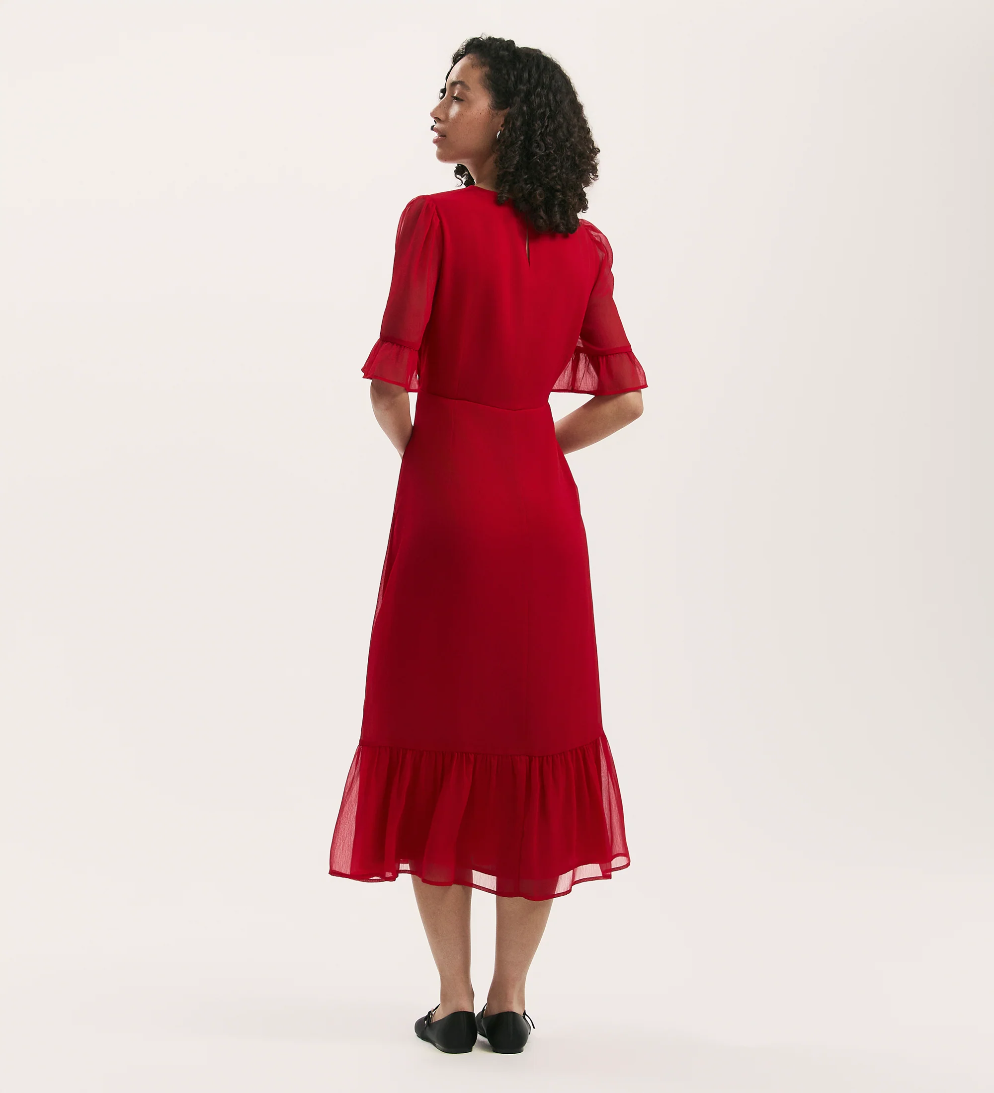 Jennifer Red Chiffon Midi Dress - Image 4
