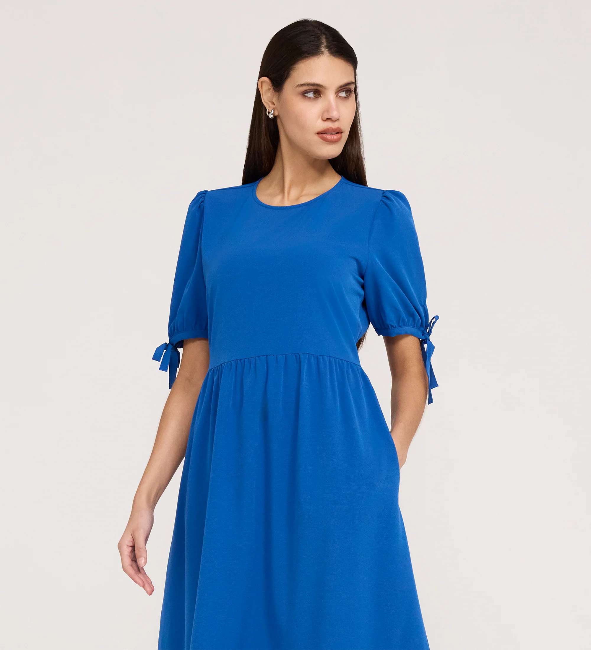 Jessa Cobalt Crepe Midi Tiered Dress - Image 3