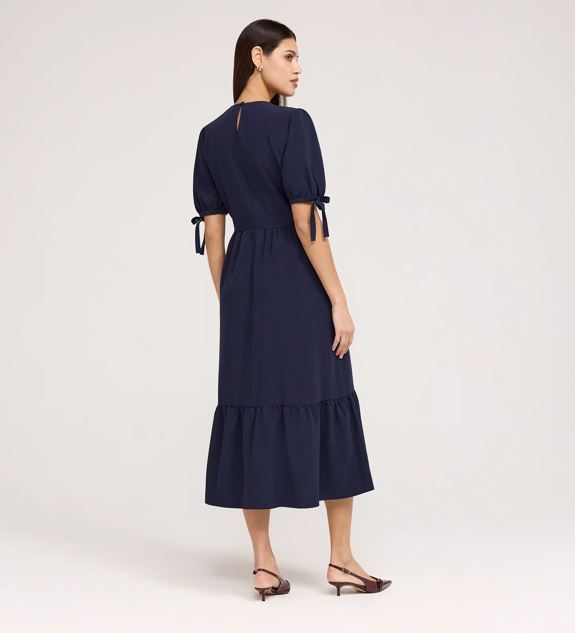 Jessa Navy Crepe Midi Tiered Dress - Image 5