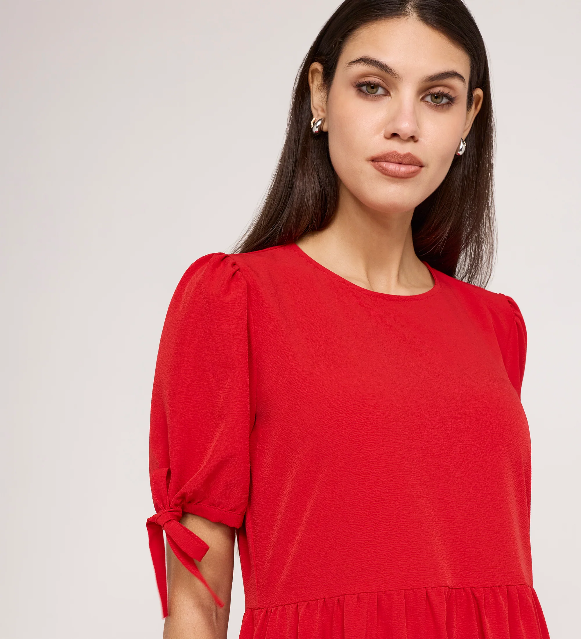 Jessa Red Crepe Midi Tiered Dress - Image 2