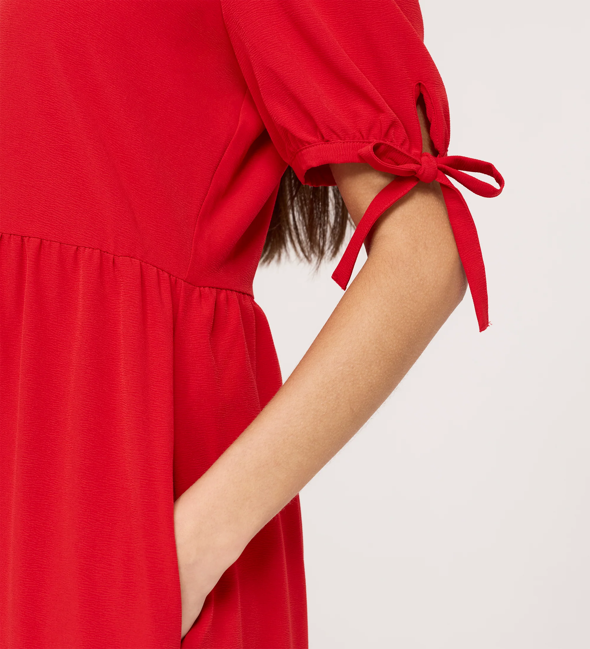 Jessa Red Crepe Midi Tiered Dress - Image 3