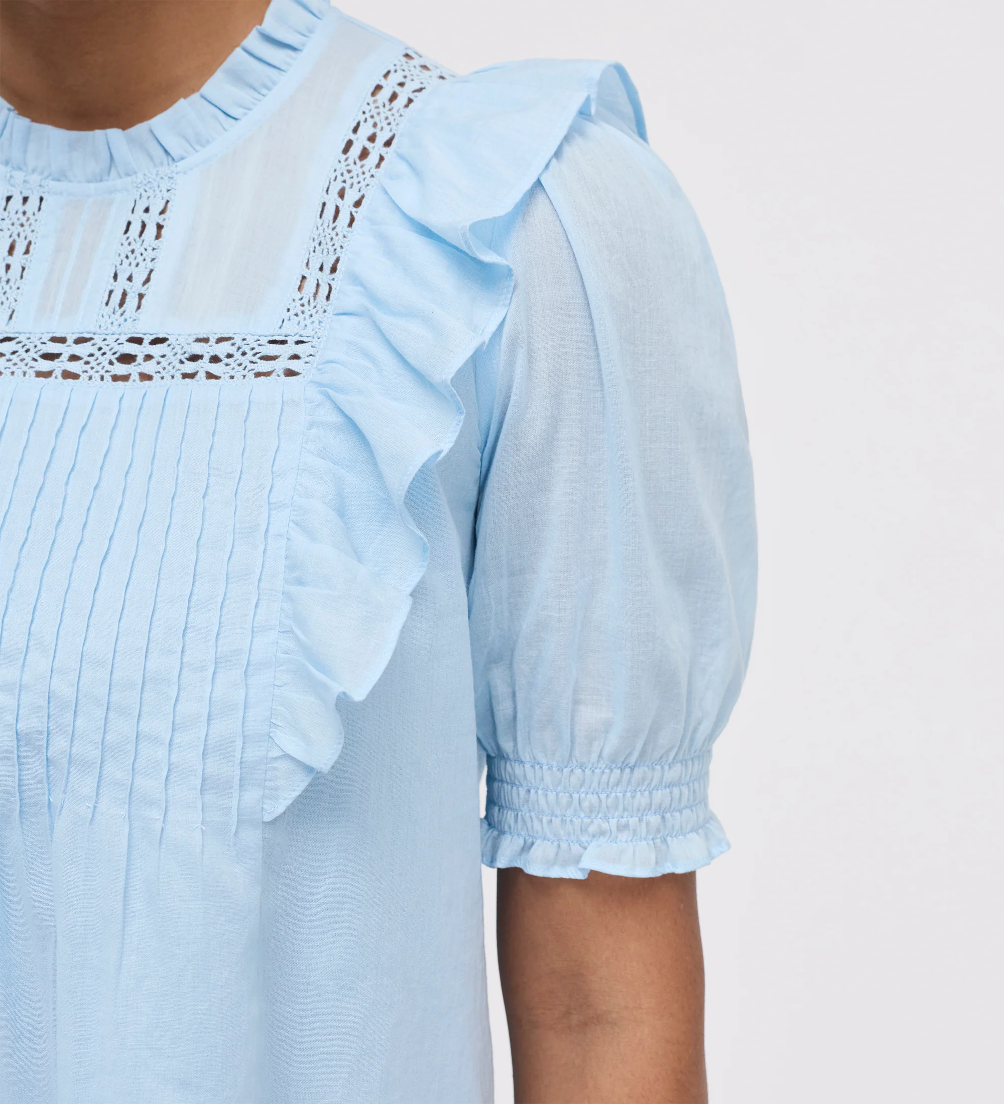 Jolin Pale Blue Lace Cotton Puff Sleeve Top - Image 4