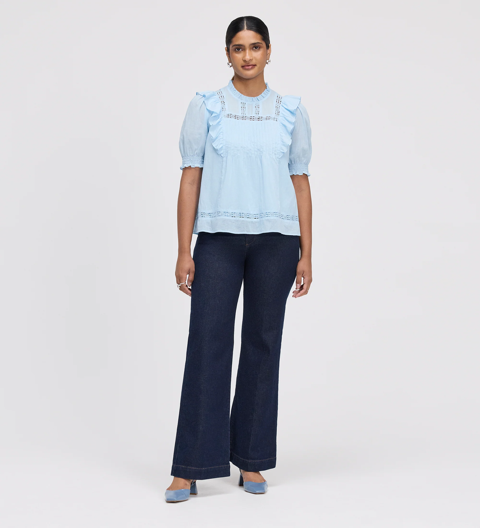 Jolin Pale Blue Lace Cotton Puff Sleeve Top - Image 5