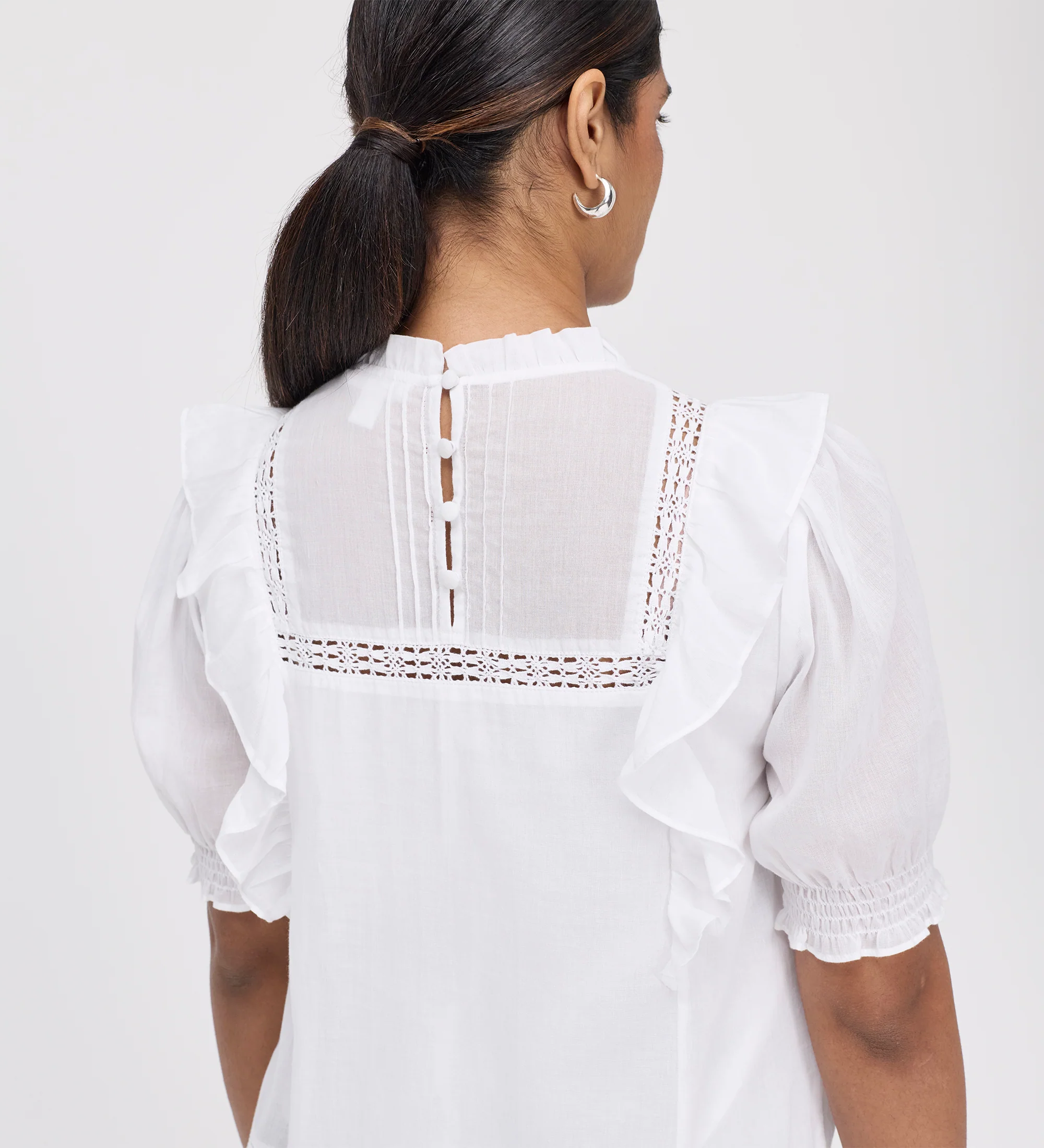 Jolin White Lace Cotton Puff Sleeve Top - Image 3
