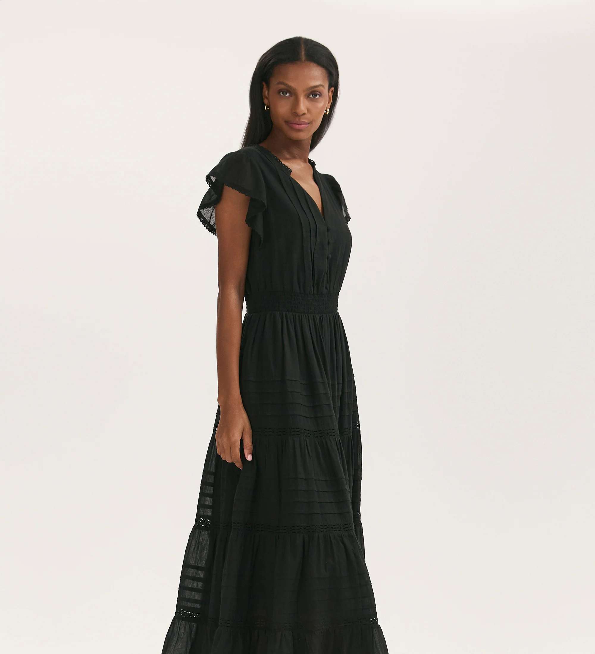 Jude Black Cotton Midi Tiered Dress - Image 3