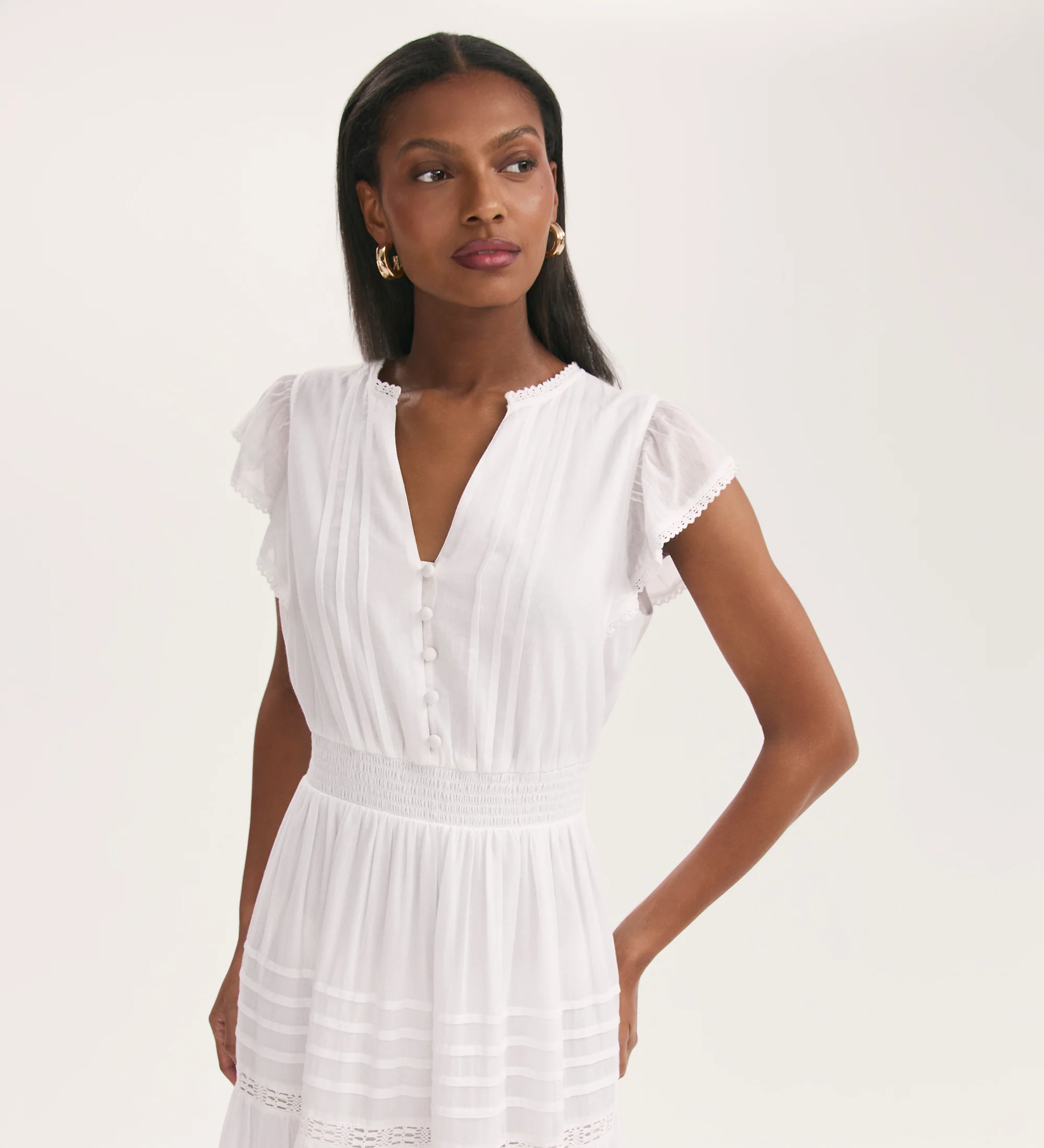 Jude White Cotton Midi Tiered Dress - Image 2