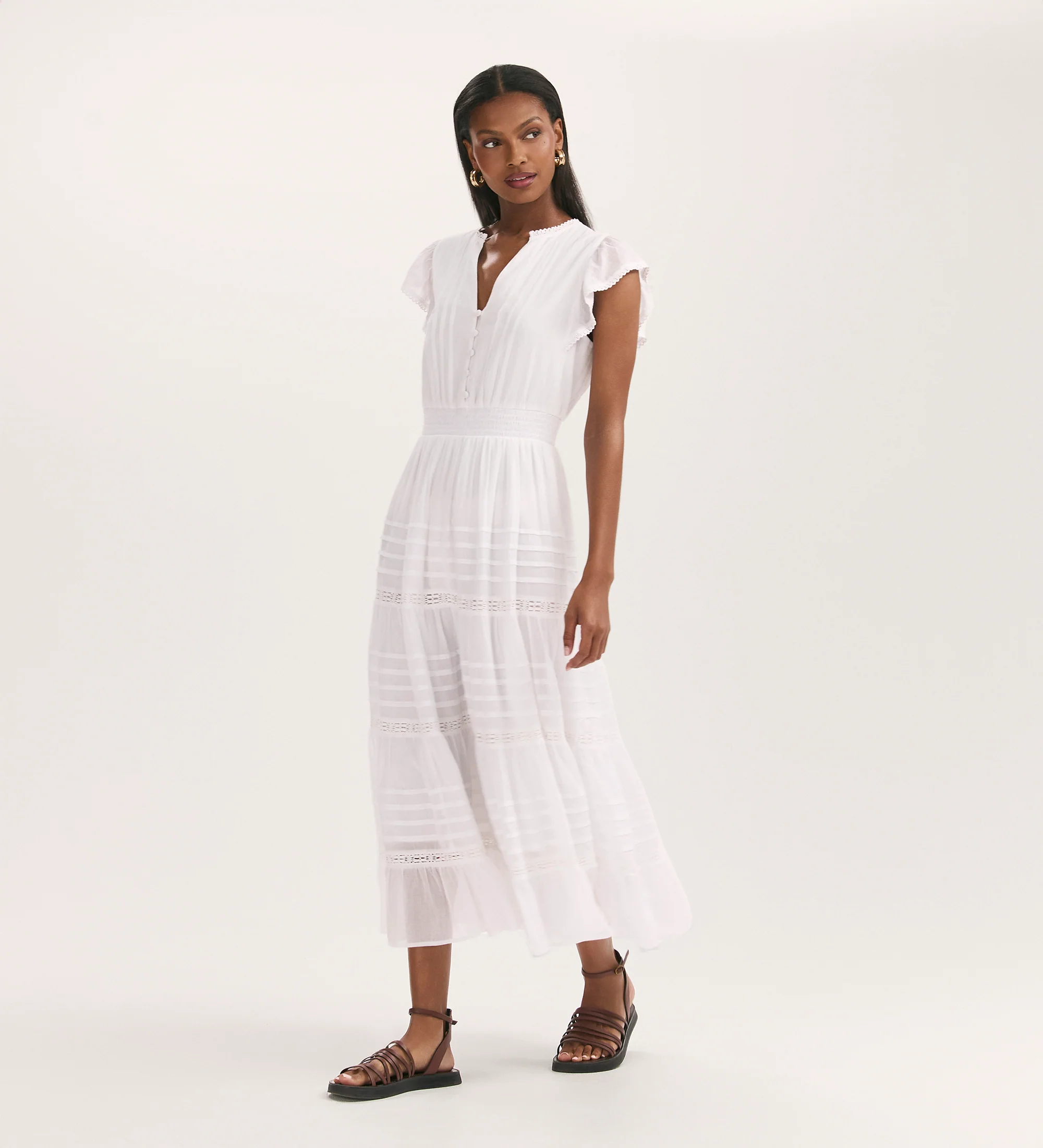 Jude White Cotton Midi Tiered Dress - Image 4