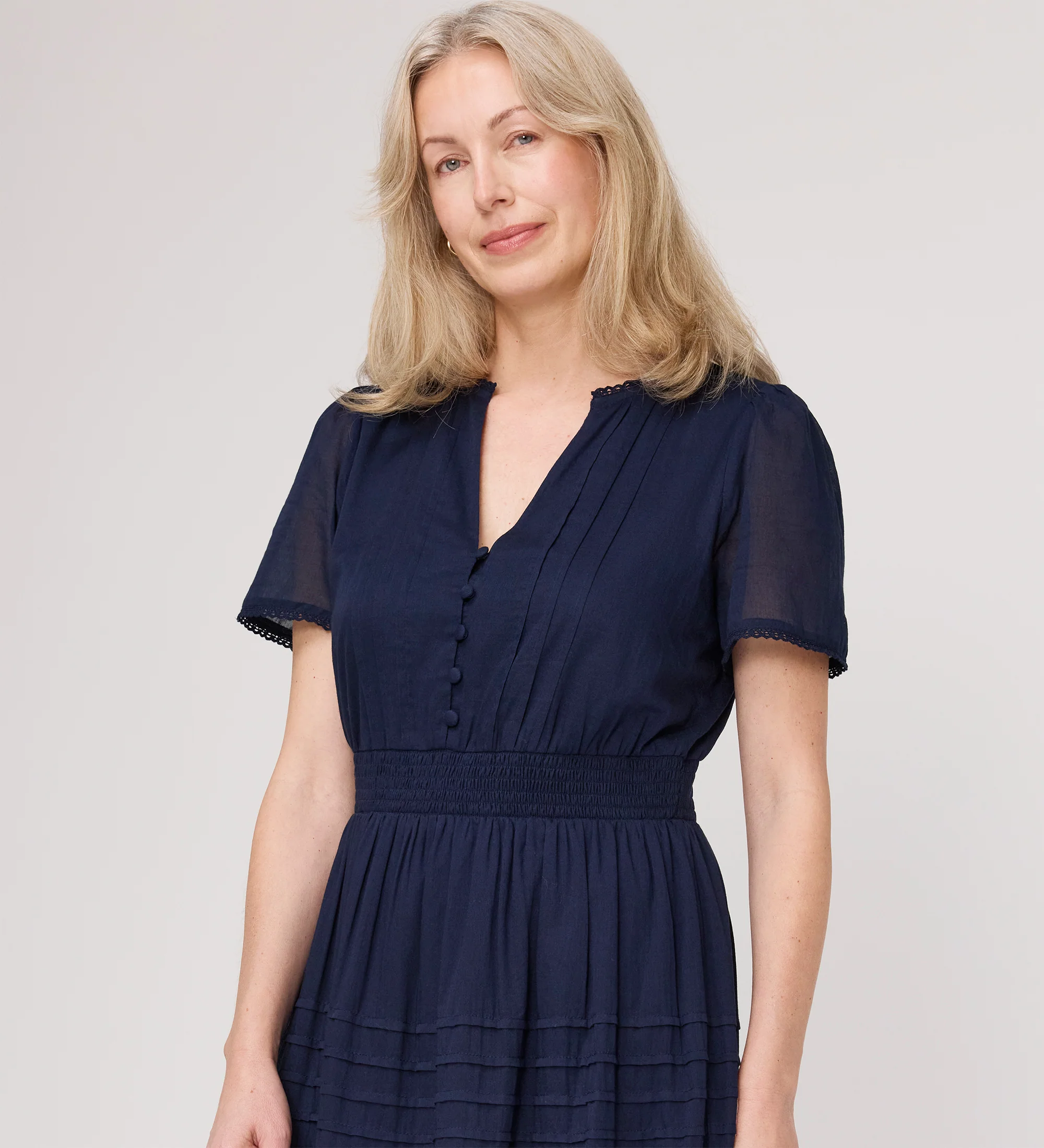 Juniper Navy Cotton Lace Tiered Midi Dress - Image 3