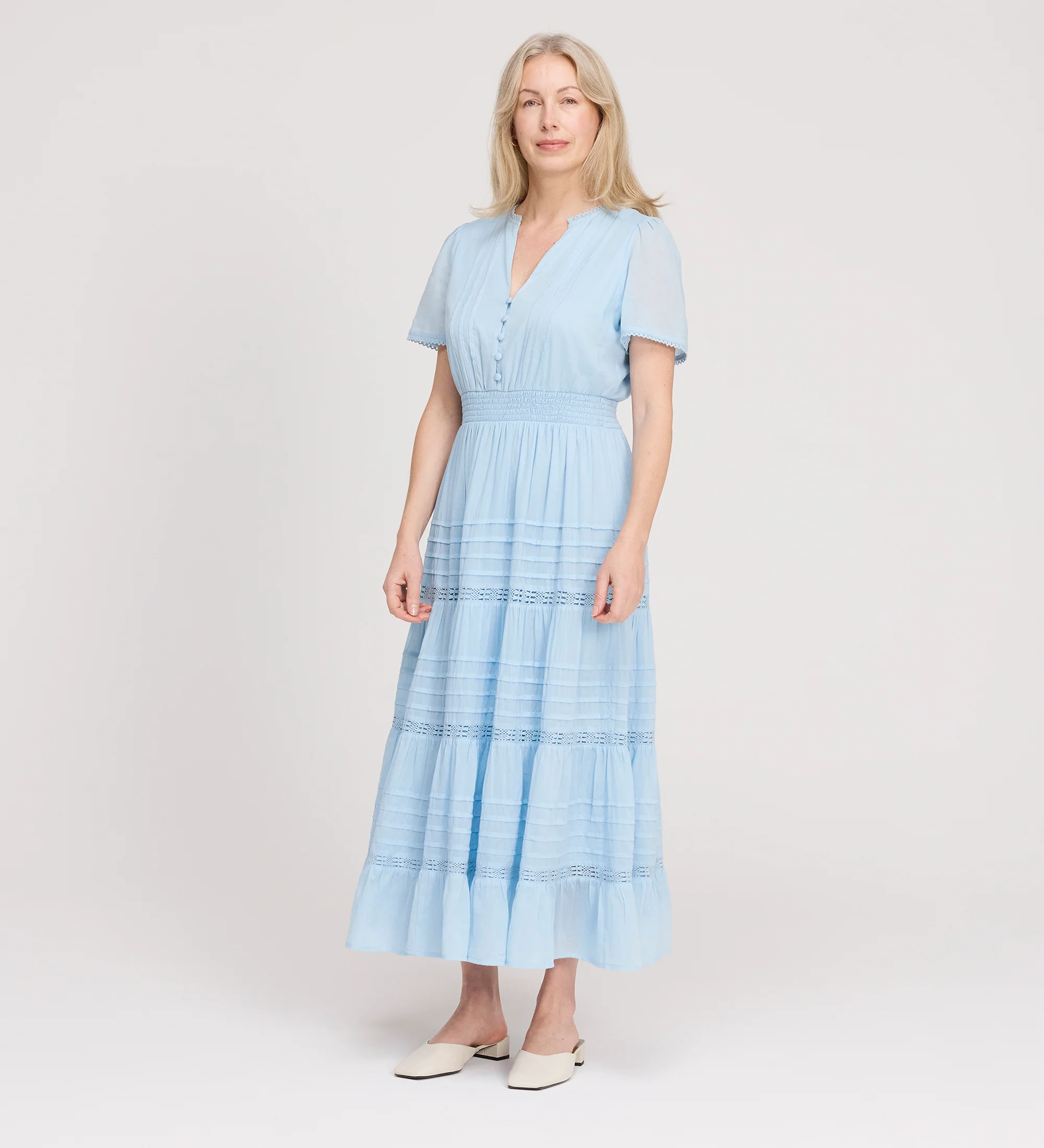 Juniper Pale Blue Cotton Lace Tiered Midi Dress - Image 4