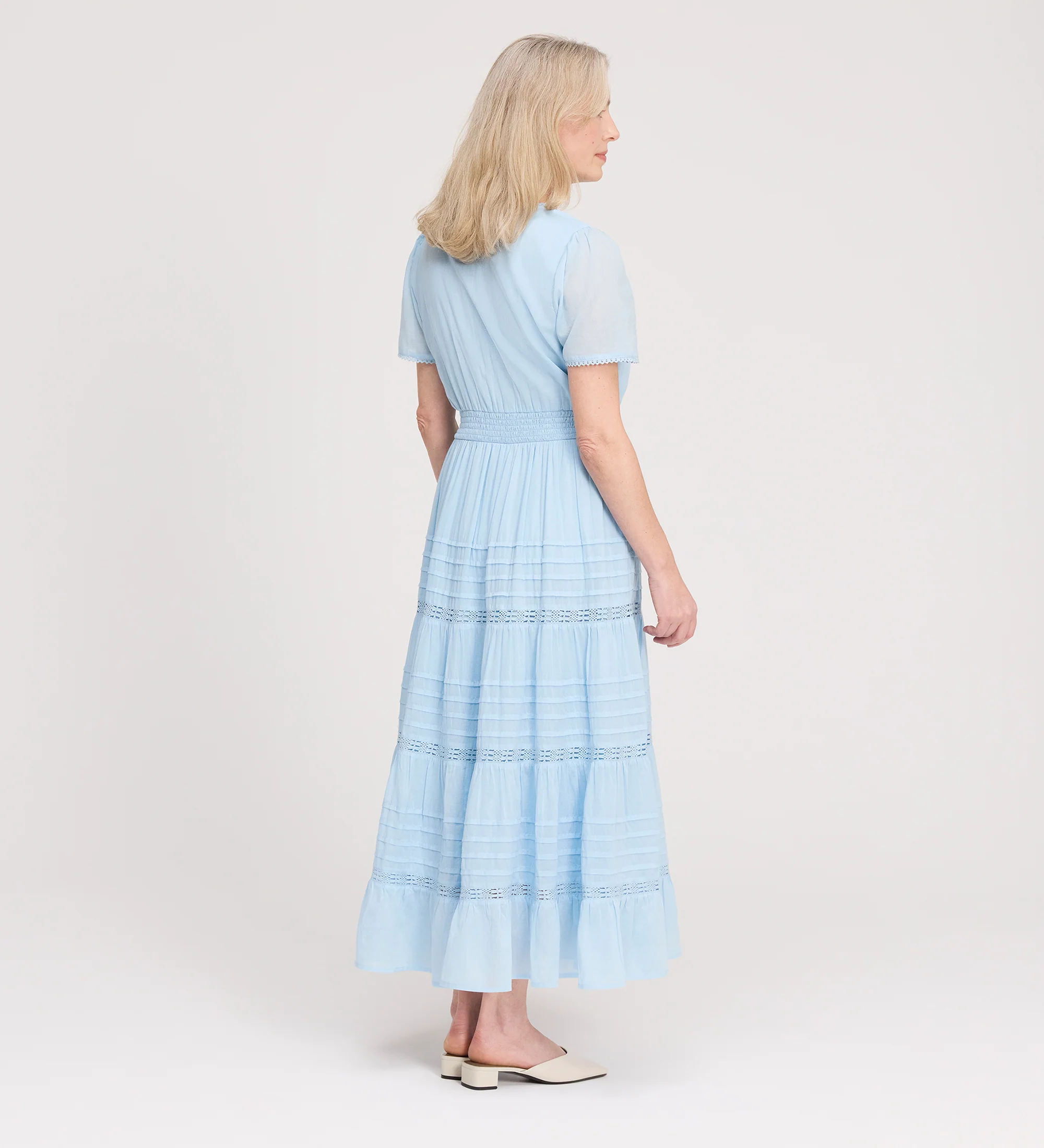 Juniper Pale Blue Cotton Lace Tiered Midi Dress - Image 5