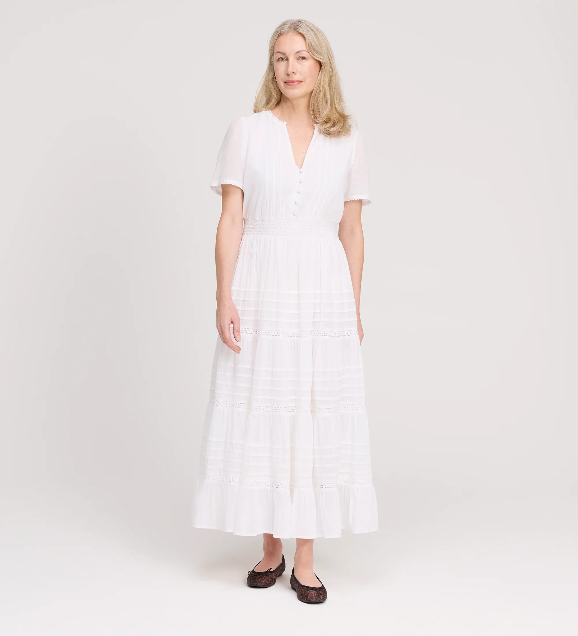 Juniper White Cotton Lace Tiered Midi Dress - Image 4
