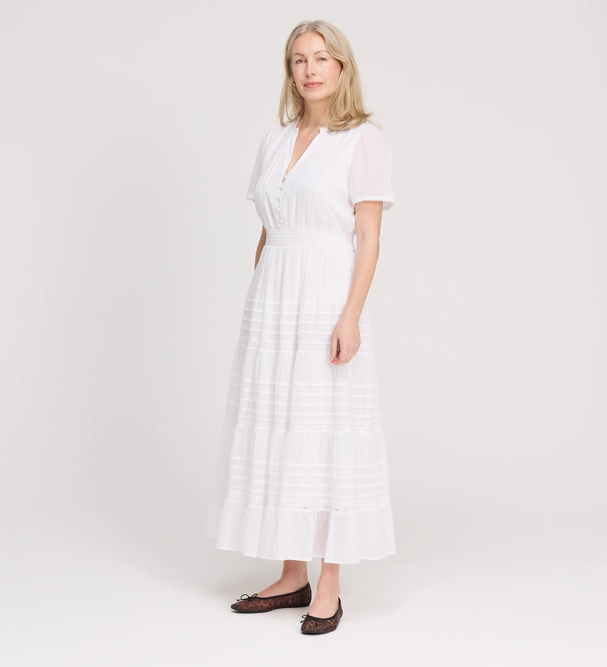 Juniper White Cotton Lace Tiered Midi Dress - Image 6