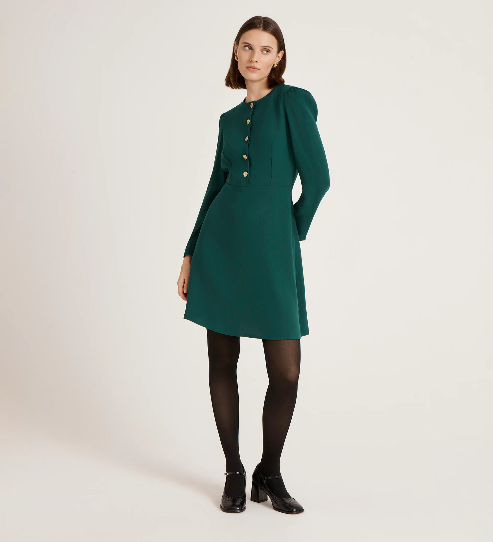 Kadie Bottle Green Crepe Short Dress - Image 3
