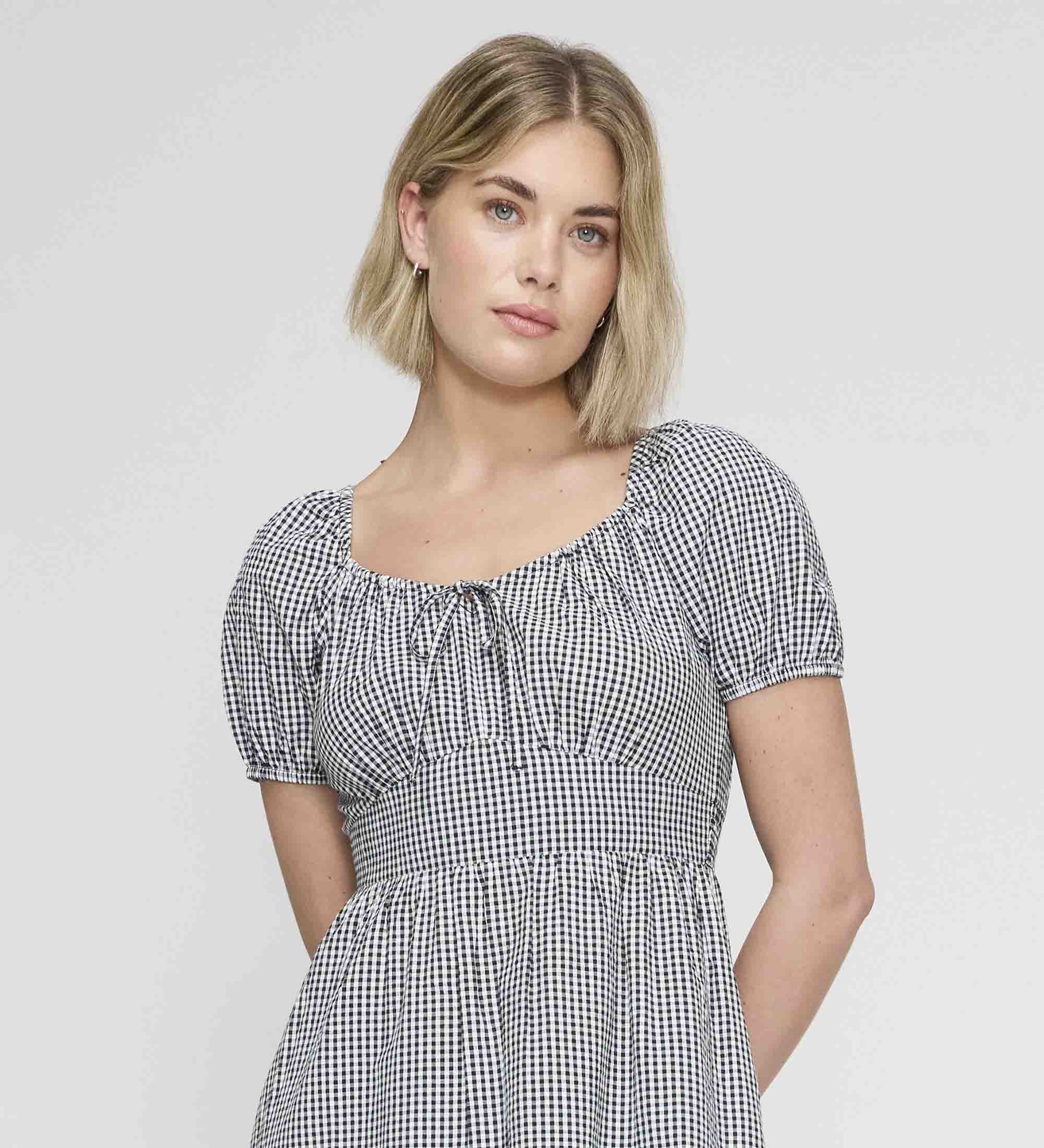 Kaitlyn Black Cotton Gingham Check Midi Dress - Image 3