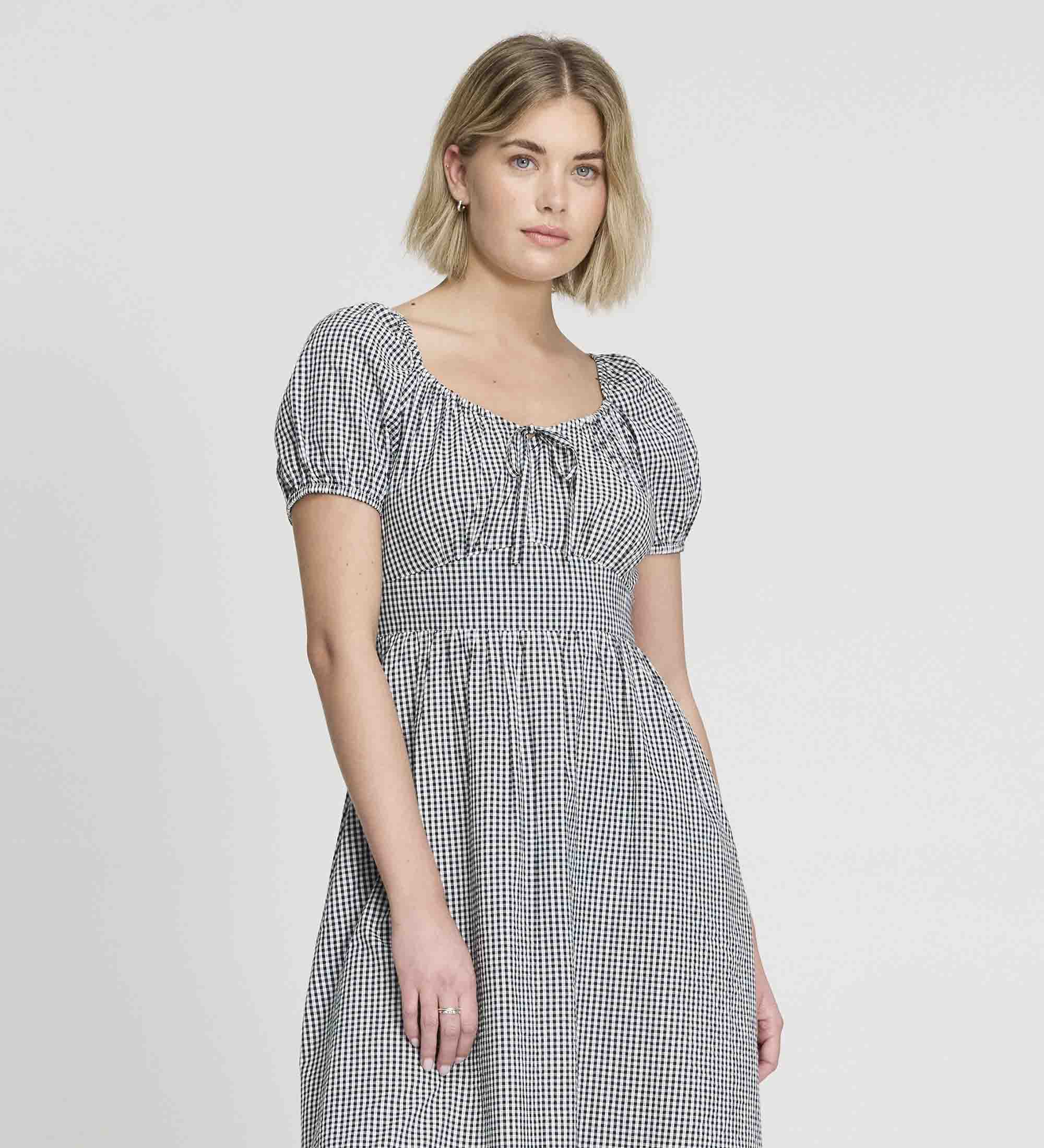 Kaitlyn Black Cotton Gingham Check Midi Dress - Image 5
