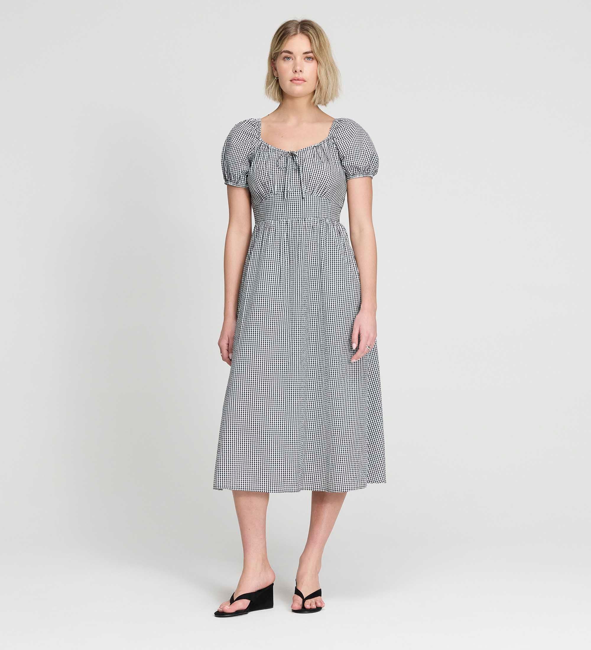 Kaitlyn Black Cotton Gingham Check Midi Dress - Image 6