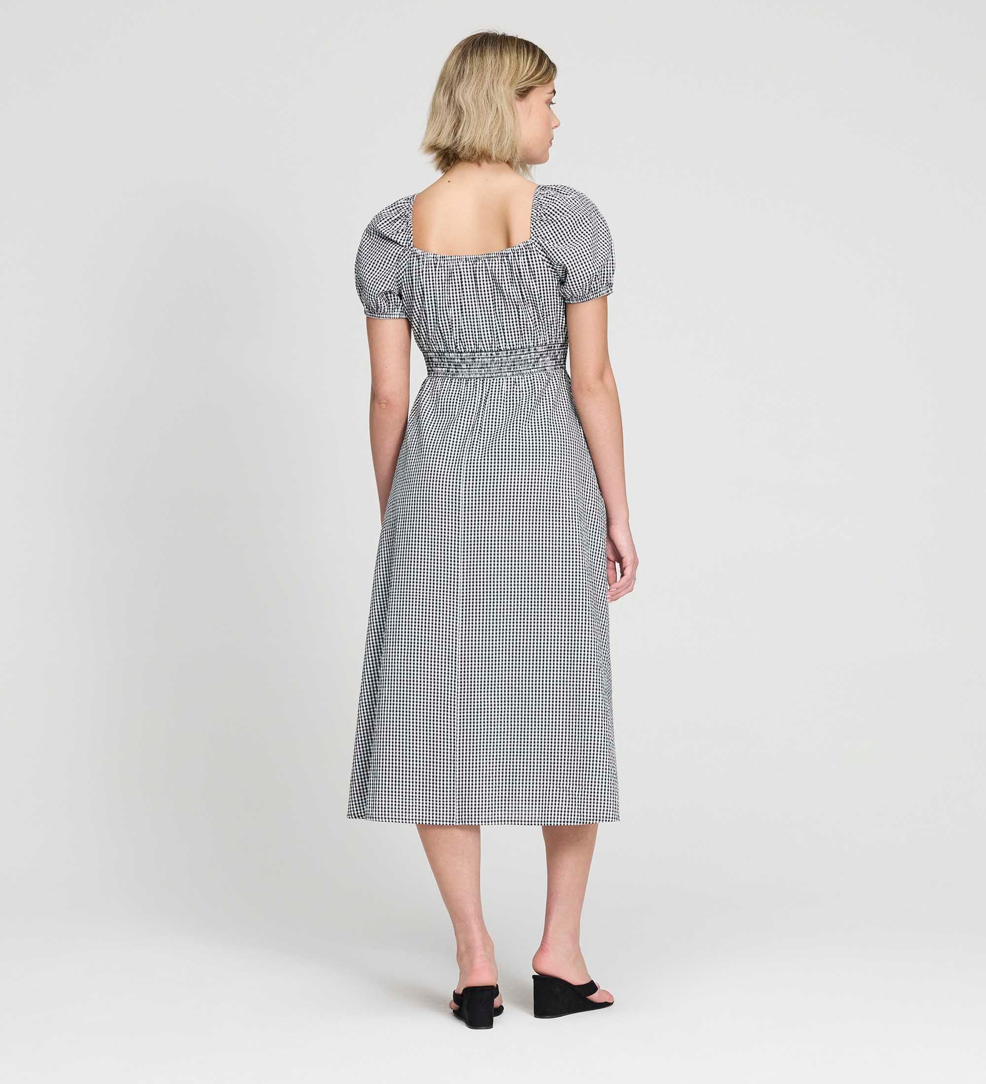 Kaitlyn Black Cotton Gingham Check Midi Dress - Image 7