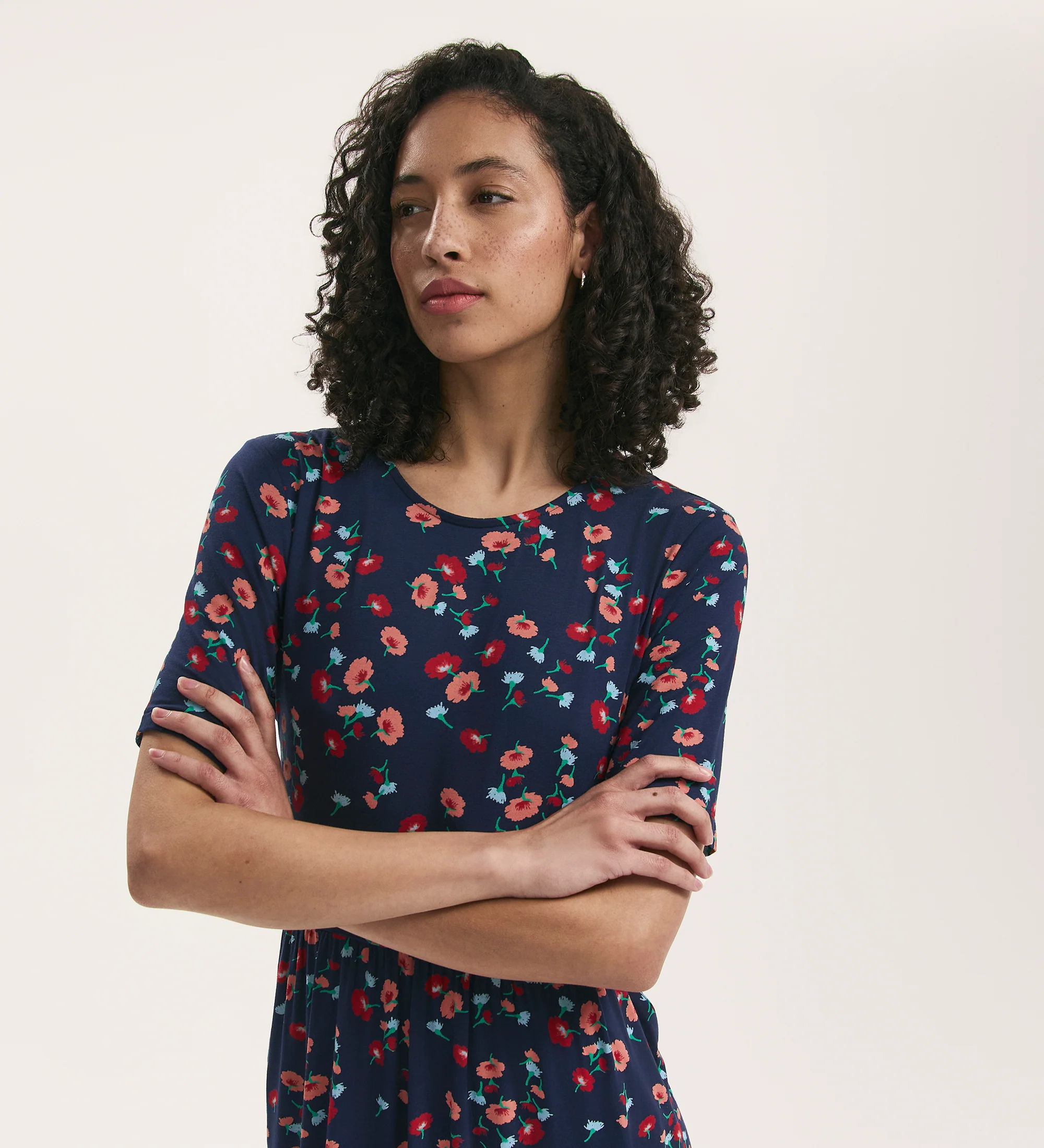 Kathryn Navy Flower Jersey Midi T-Shirt Dress - Image 2
