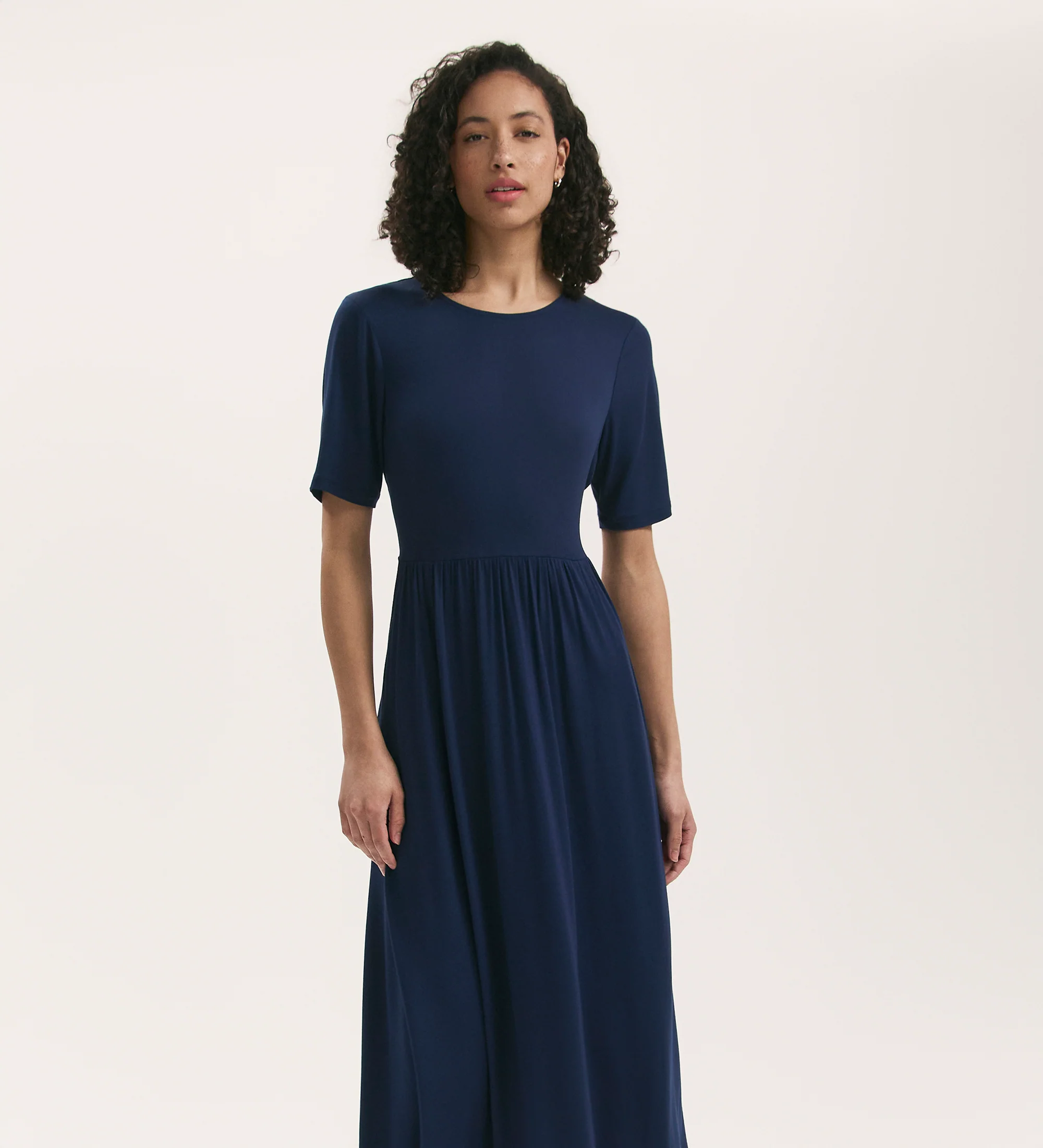 Kathryn Navy Jersey Midi T-Shirt Dress - Image 3