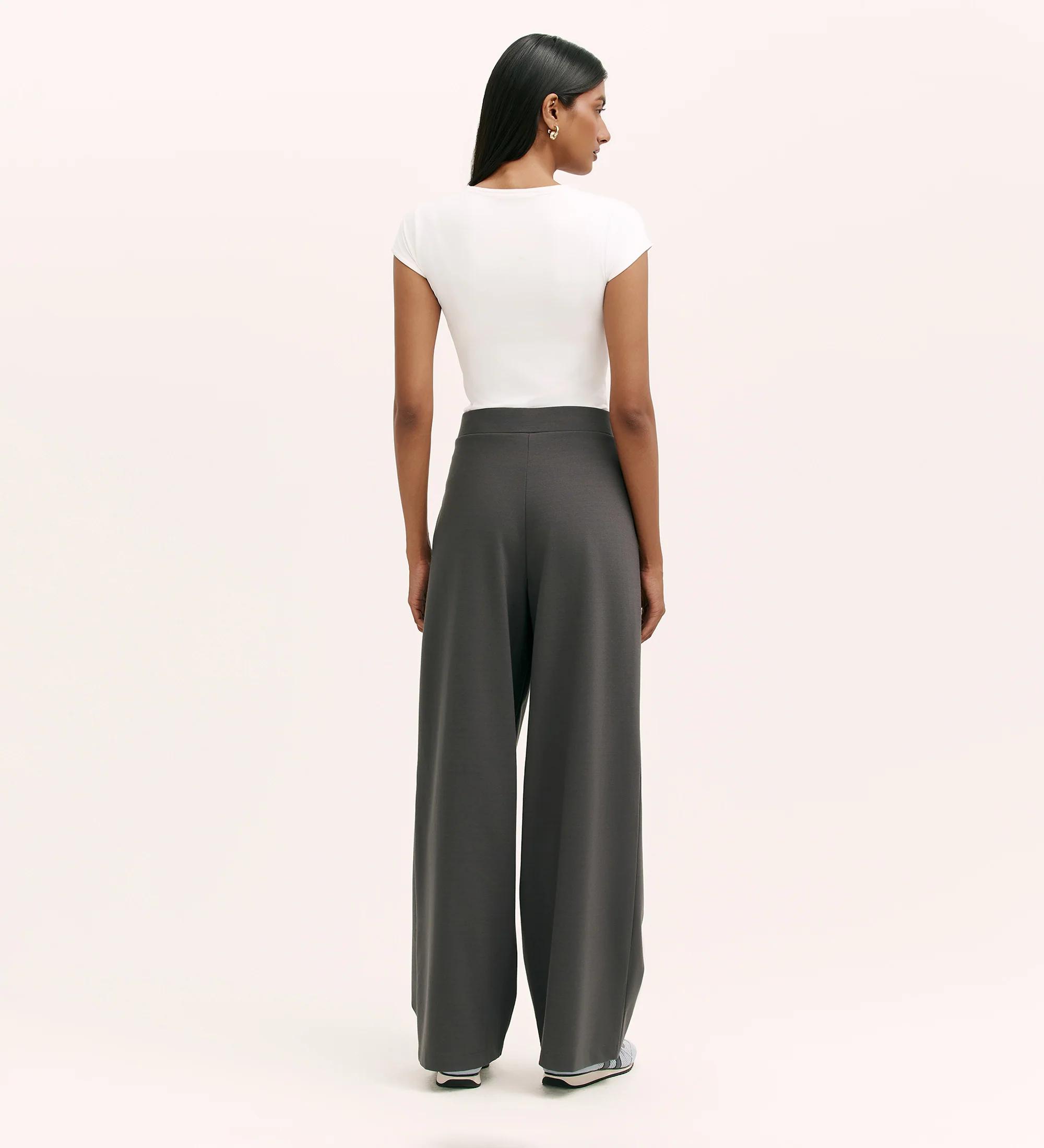 Kenzie Charcoal Ponte Jersey Wide Leg Trousers - Image 4