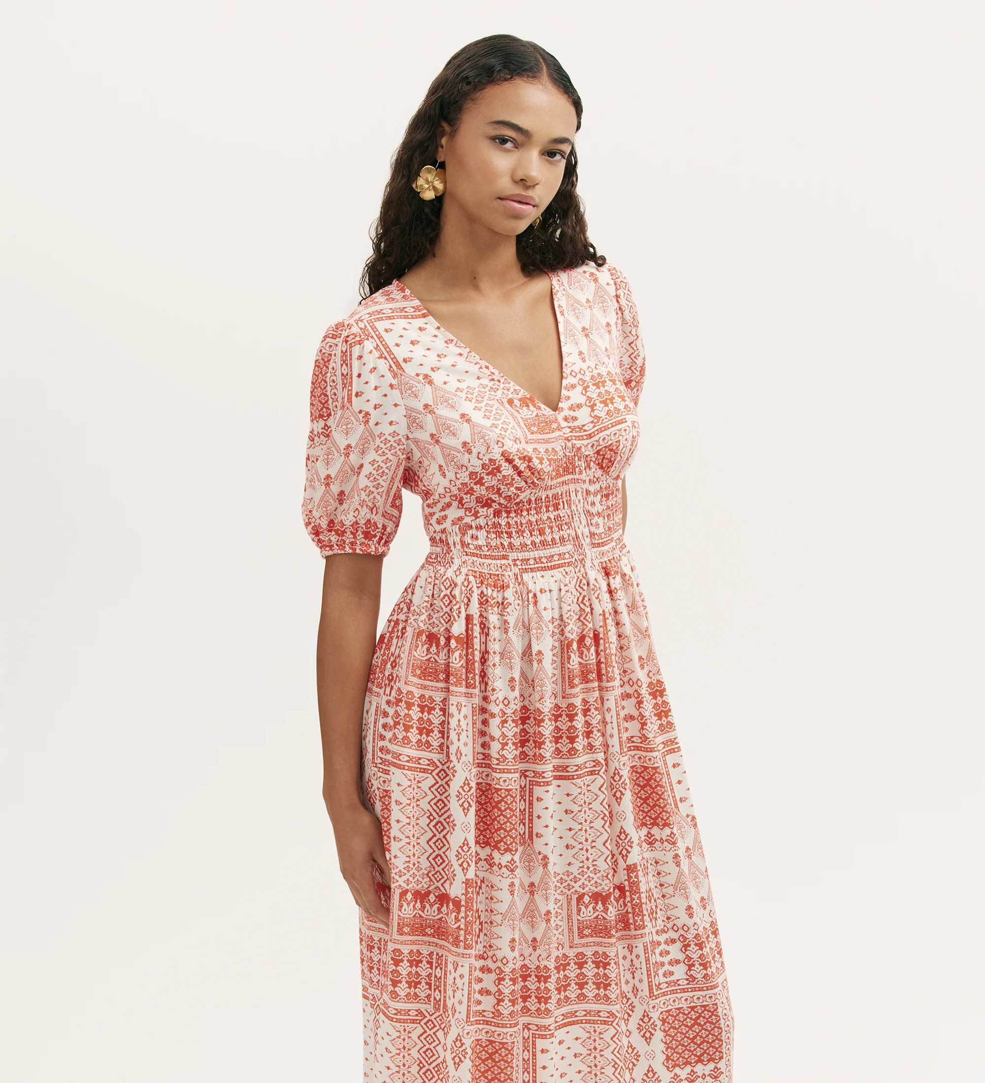 Kiara Coral Aztec Midi Dress - Image 2