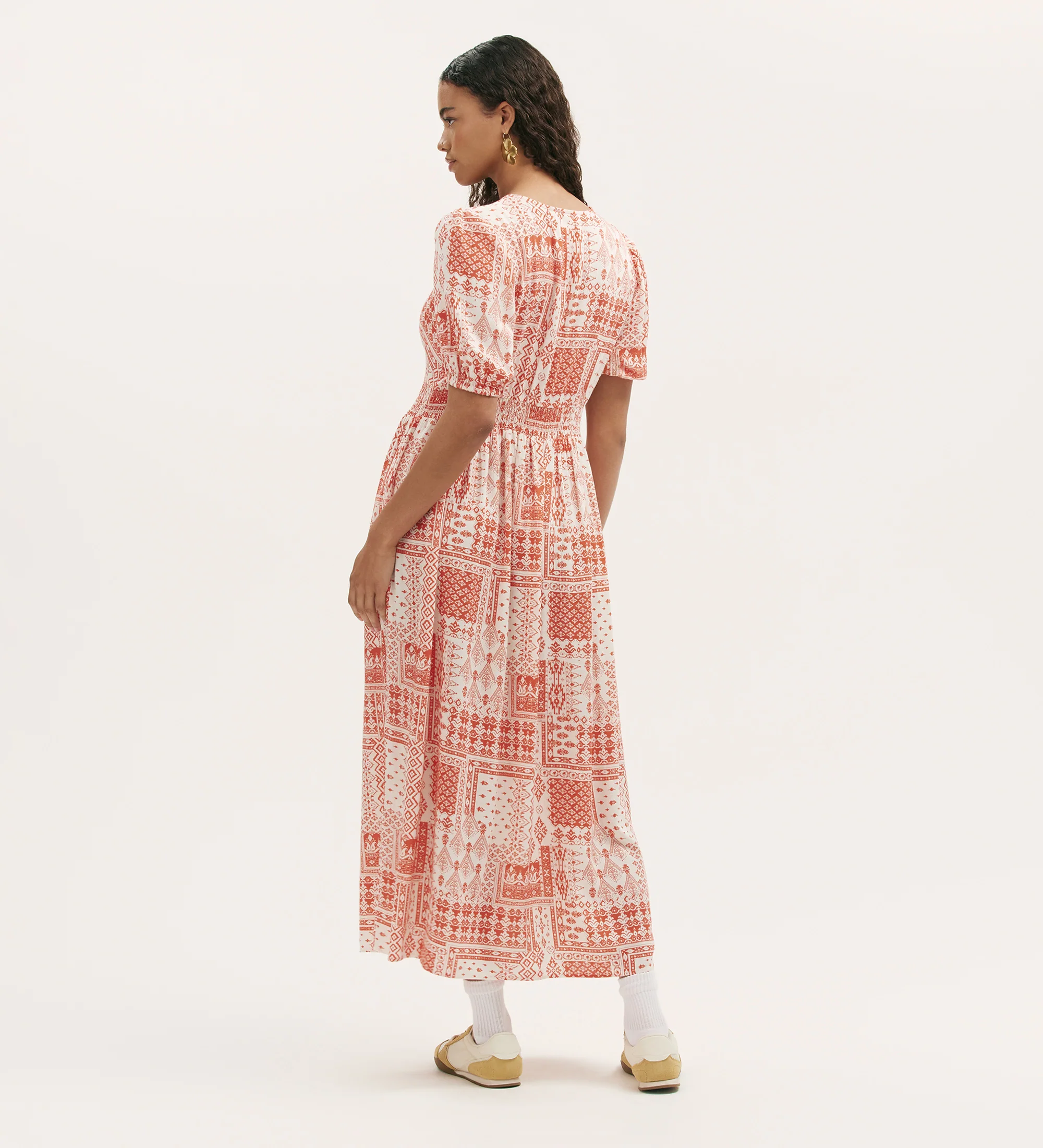 Kiara Coral Aztec Midi Dress - Image 4