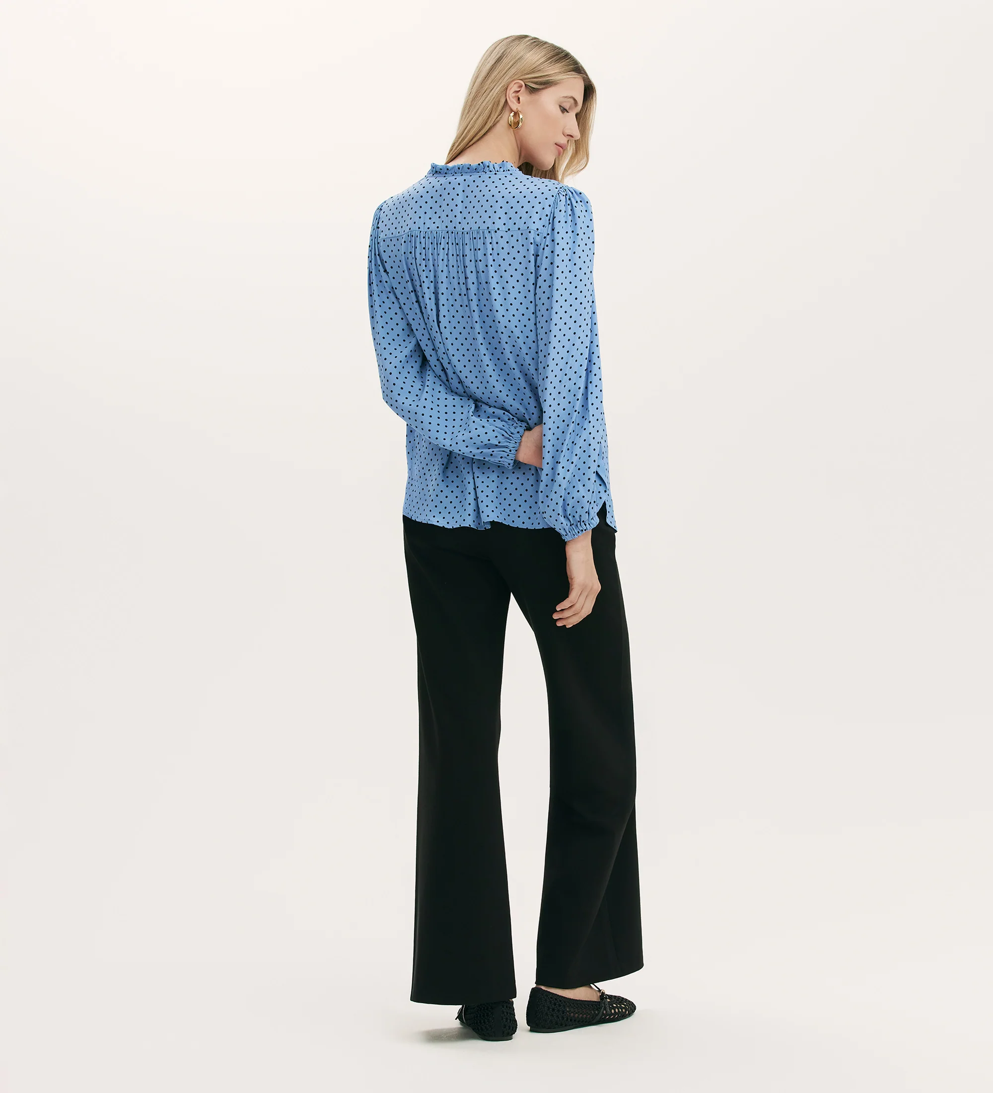 Kiya Blue Polka Dot Tie Neck Blouse - Image 5
