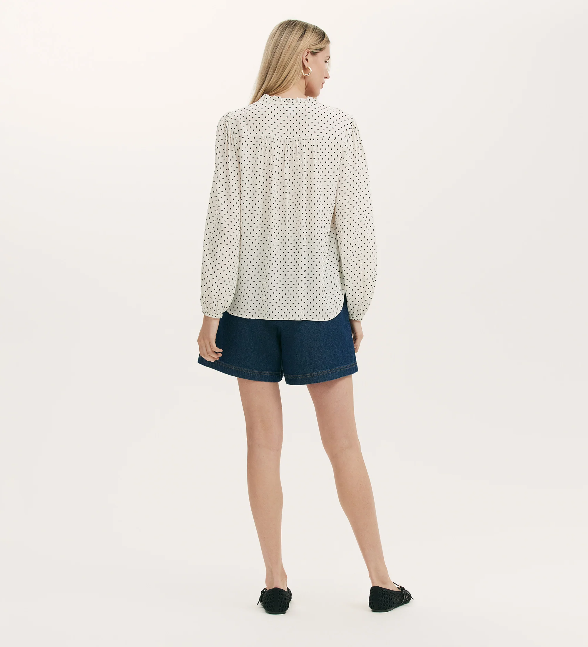 Kiya Ivory Polka Dot Tie Neck Blouse - Image 4