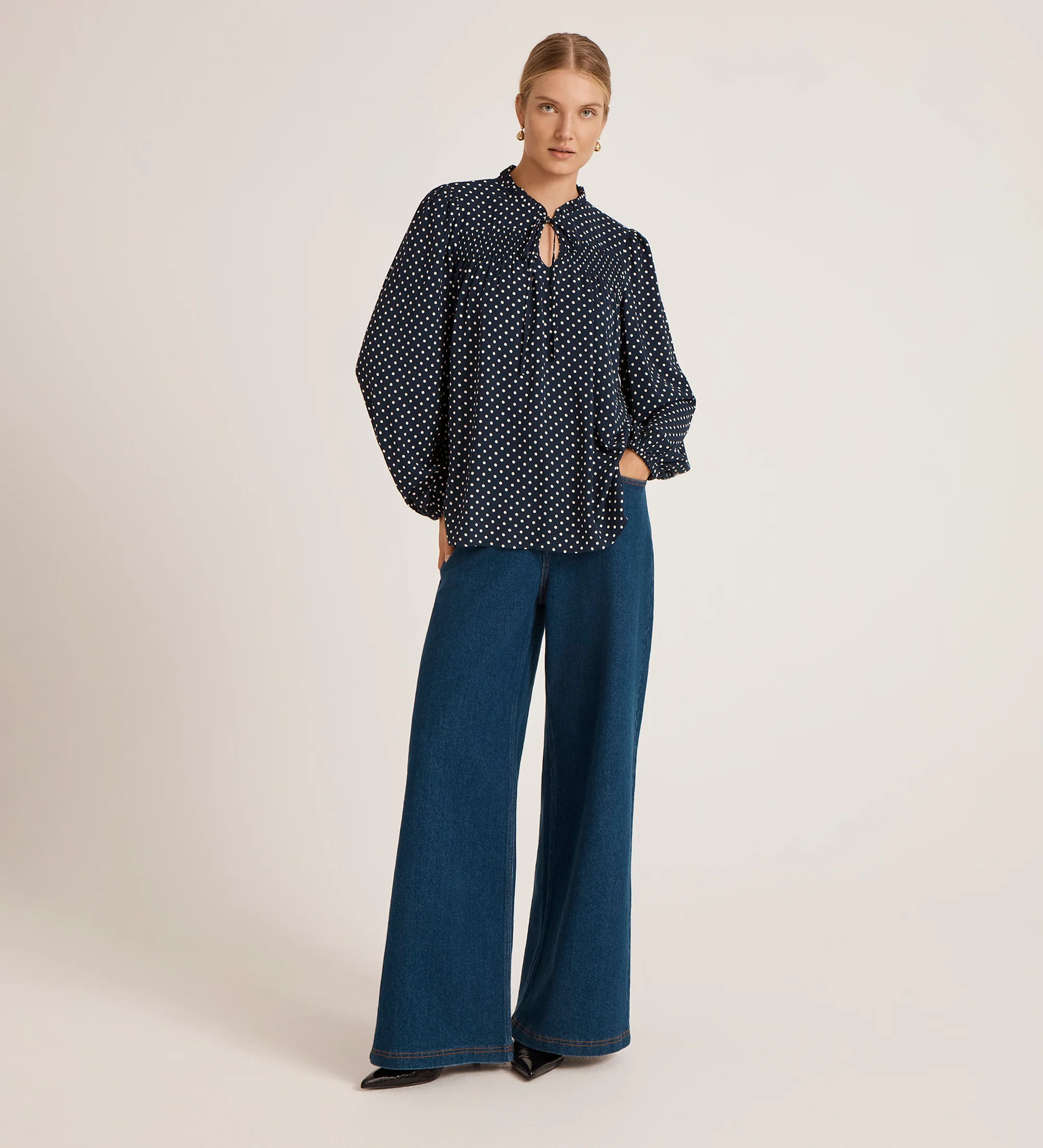 Kiya Navy Polka Dot Blouse - Image 2