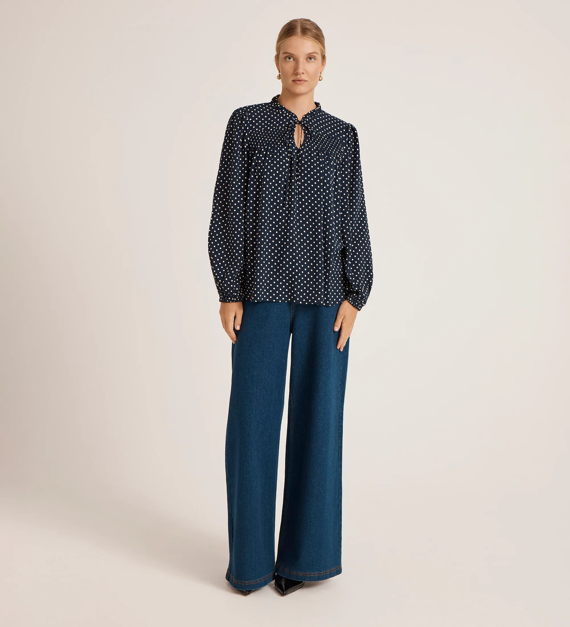 Kiya Navy Polka Dot Blouse - Image 4