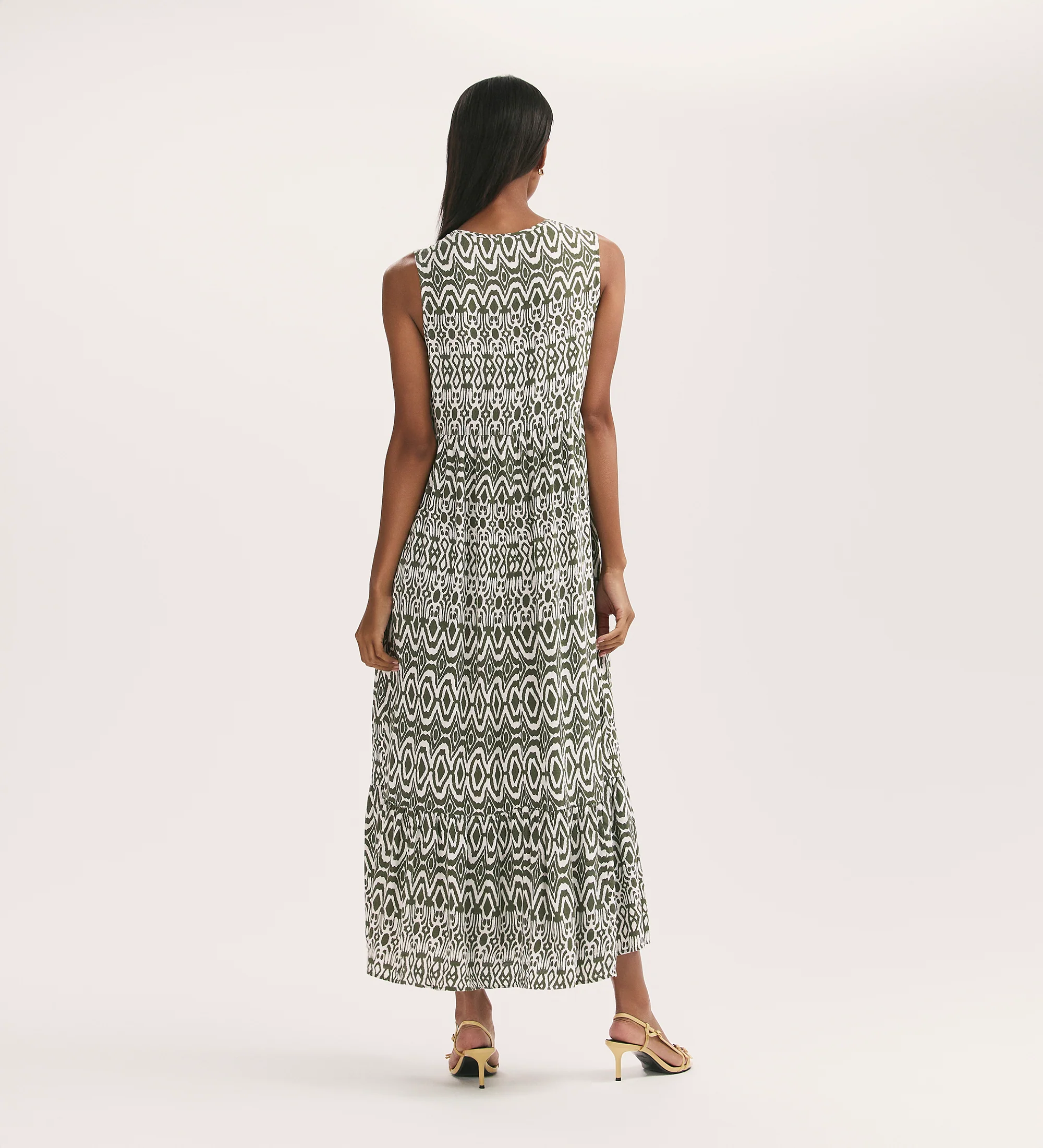 Larissa Khaki Tribal Tie Front Midi Dress - Image 4
