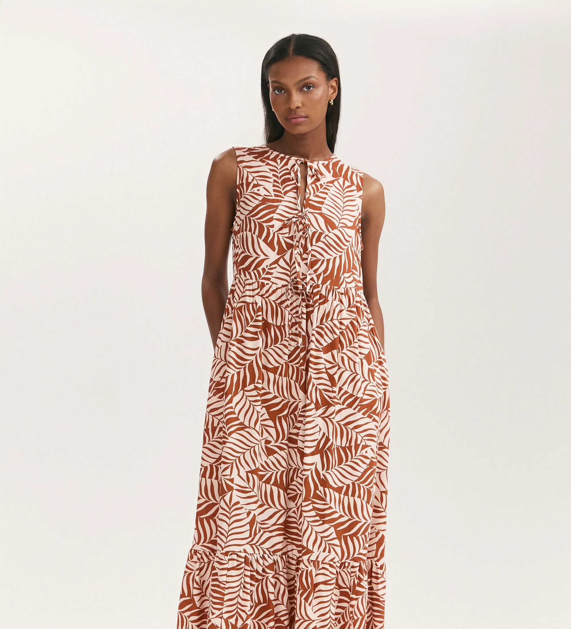 Larissa Tan Leaf Tie Front Midi Dress - Image 3