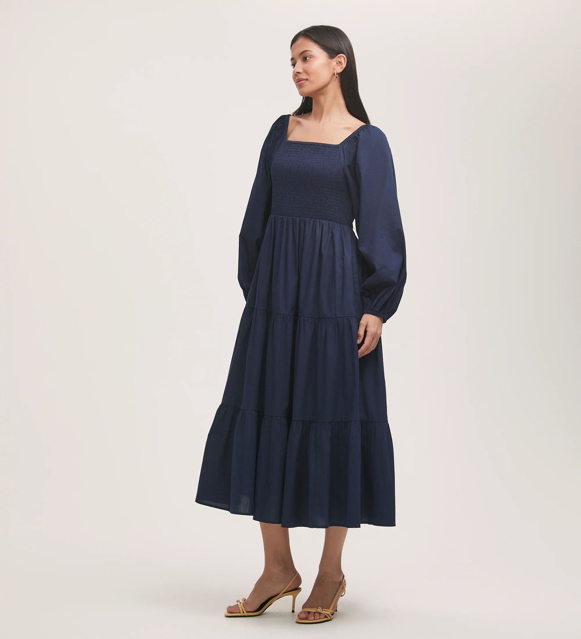 Lauretta Navy Cotton Midi Tiered Dress - Image 4