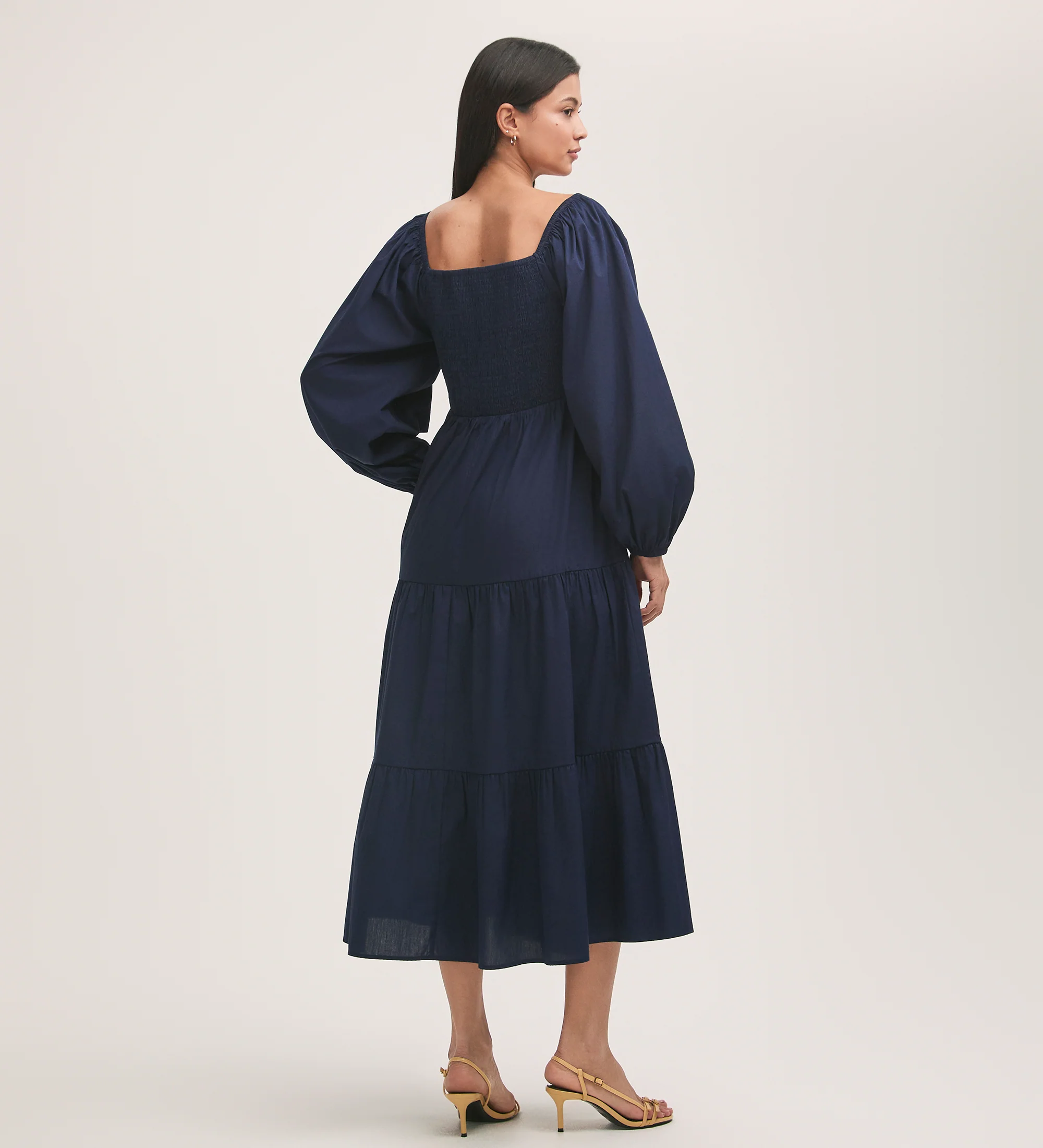 Lauretta Navy Cotton Midi Tiered Dress - Image 5