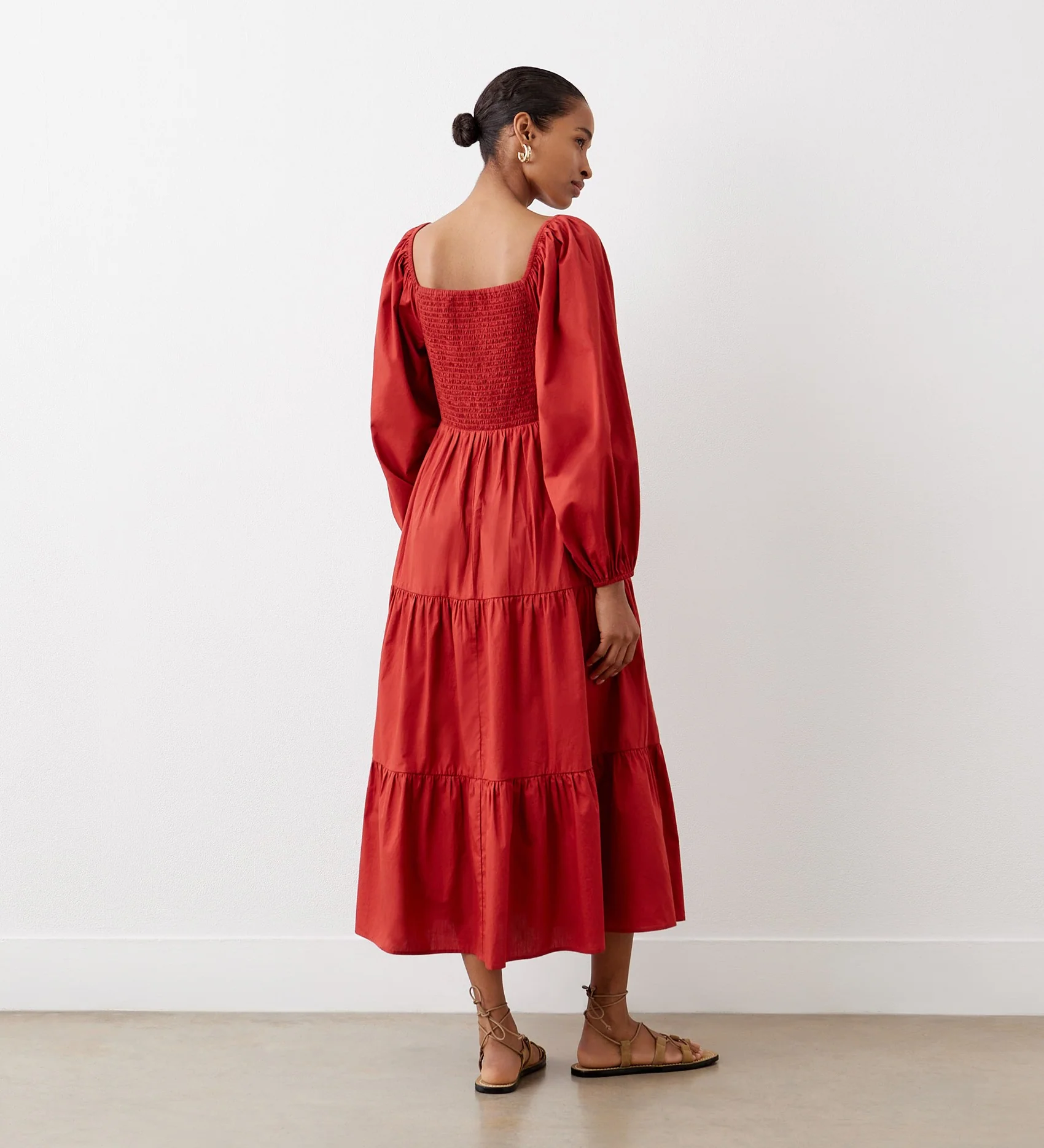 Lauretta Red Tiered Cotton Midi Dress - Image 6