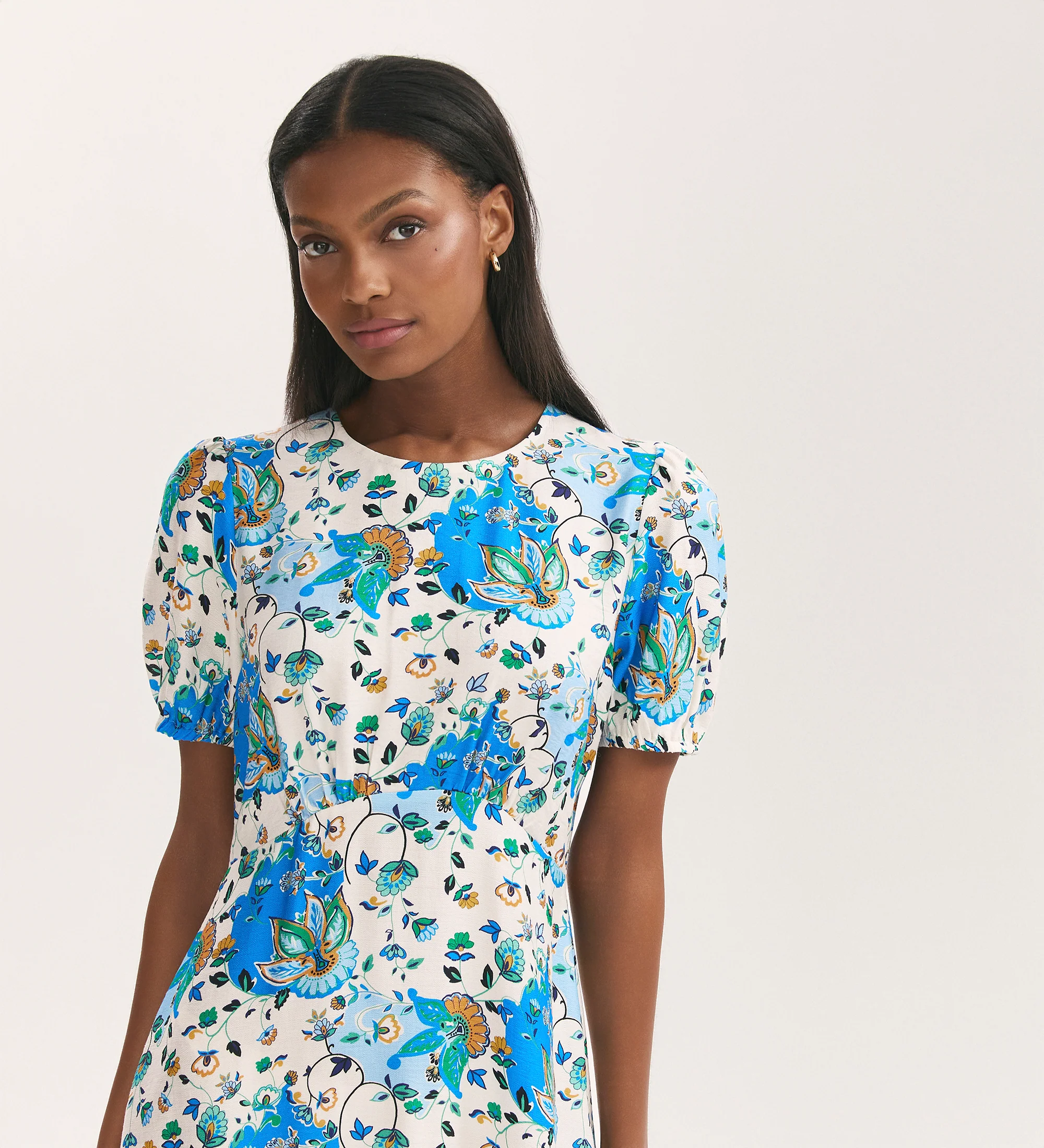 Lili Blue Floral Midi Tea Dress - Image 2