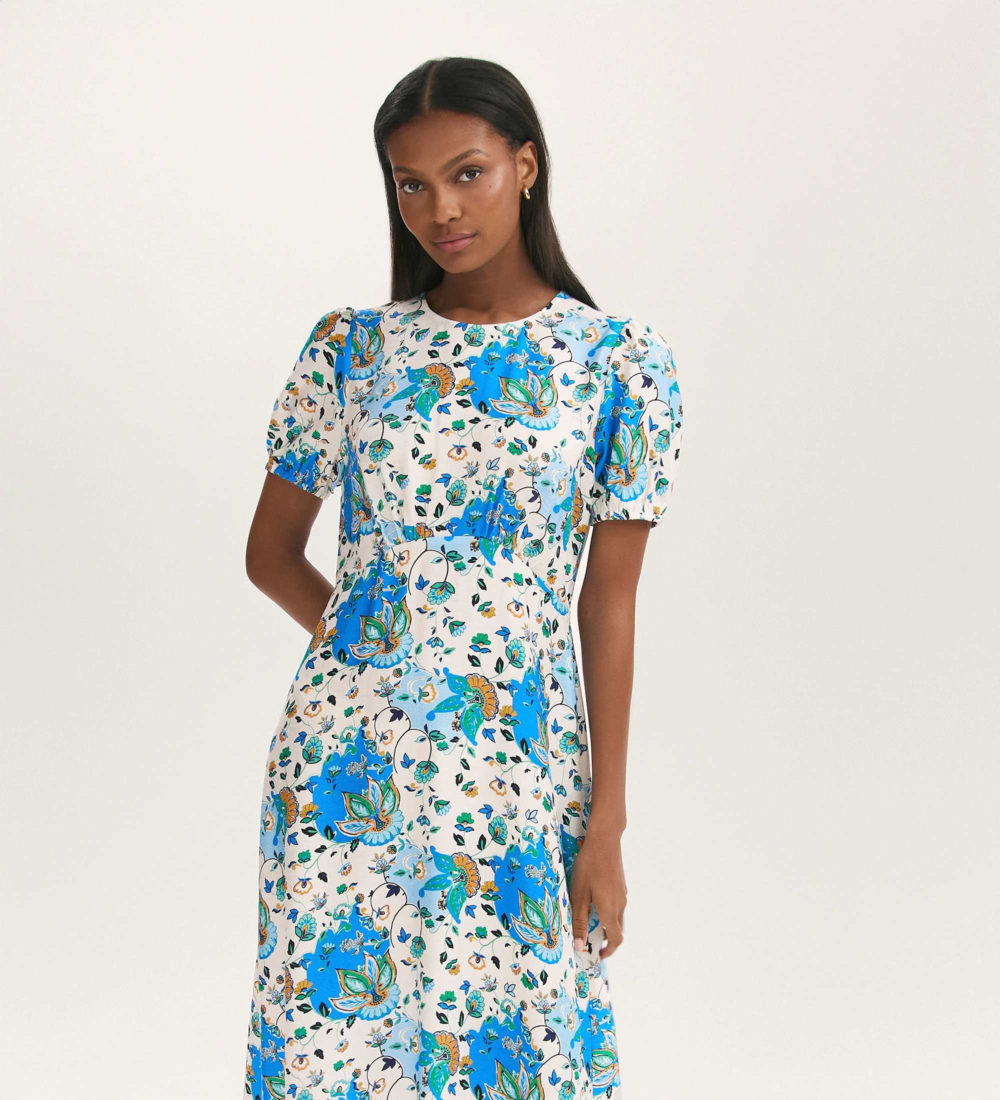 Lili Blue Floral Midi Tea Dress - Image 3