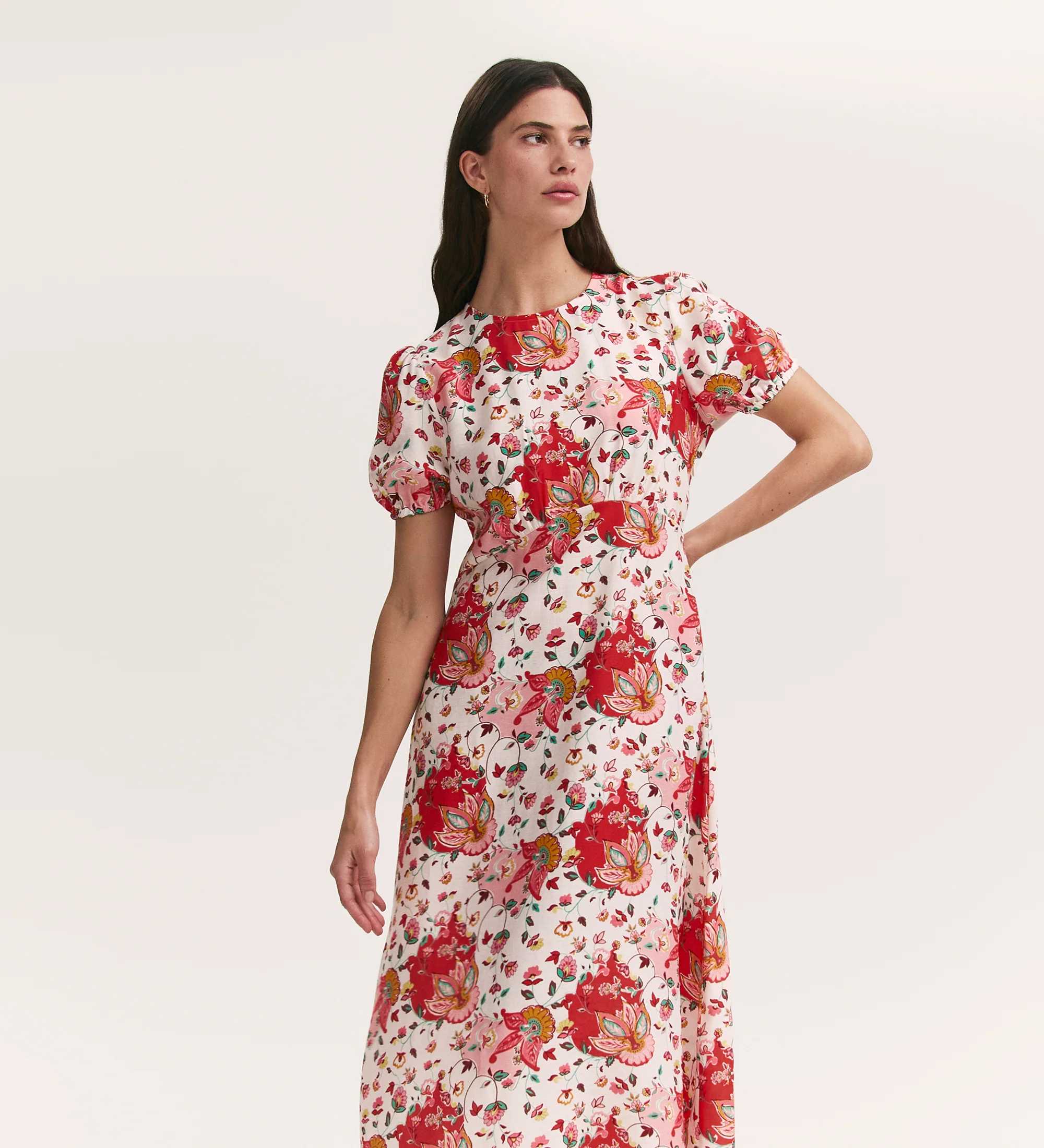 Lili Coral Floral Midi Tea Dress - Image 4