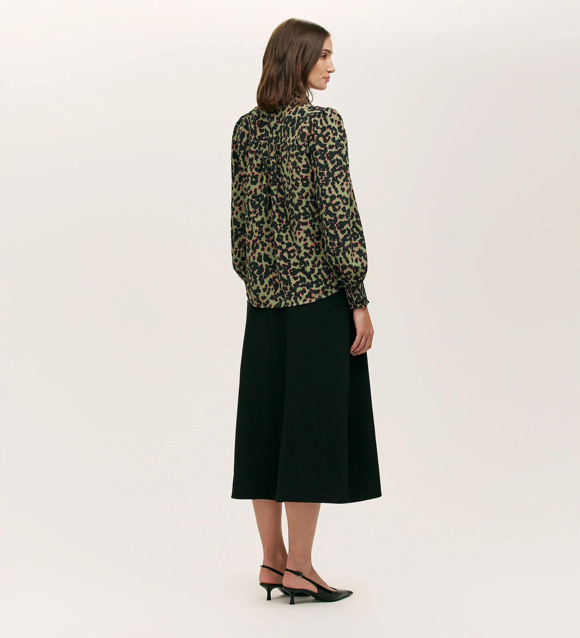Lindsay Khaki Animal Print Pussy Bow Blouse - Image 4