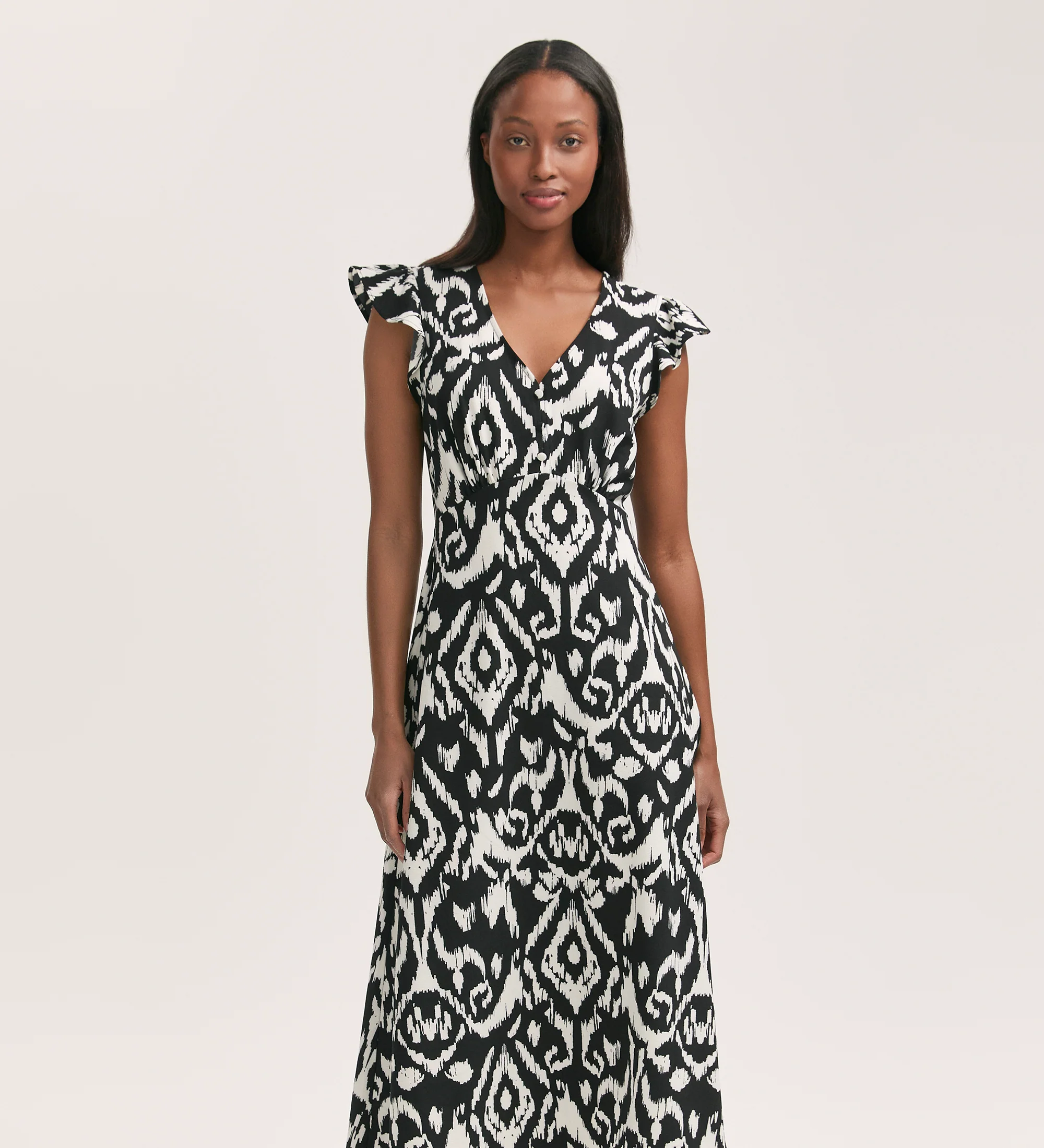 Liza Black Ikat Crepe Midi Dress - Image 3