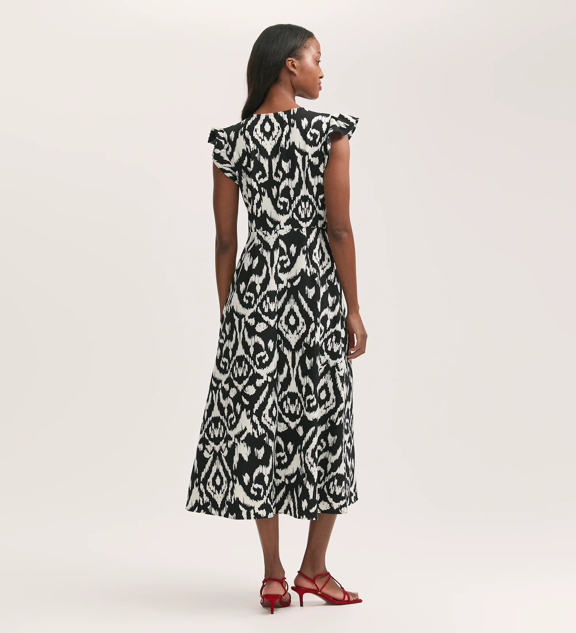 Liza Black Ikat Crepe Midi Dress - Image 4