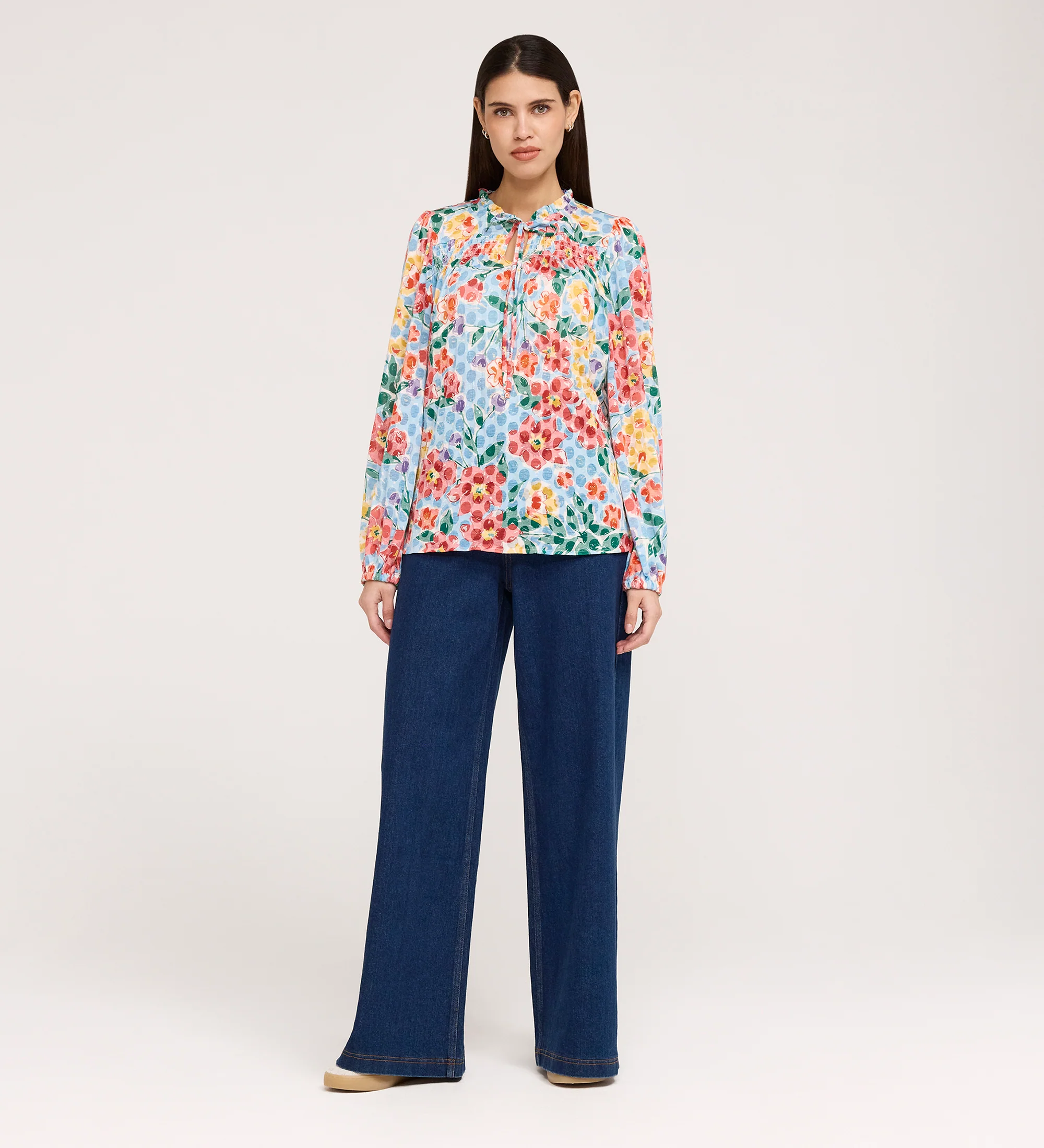 Lizzie Blue Floral Jersey Blouse - Image 2