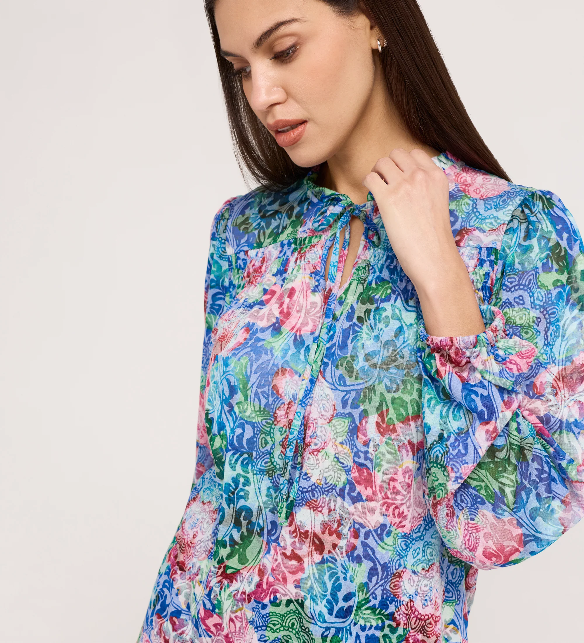 Lizzie Indigo Floral Jersey Blouse - Image 2