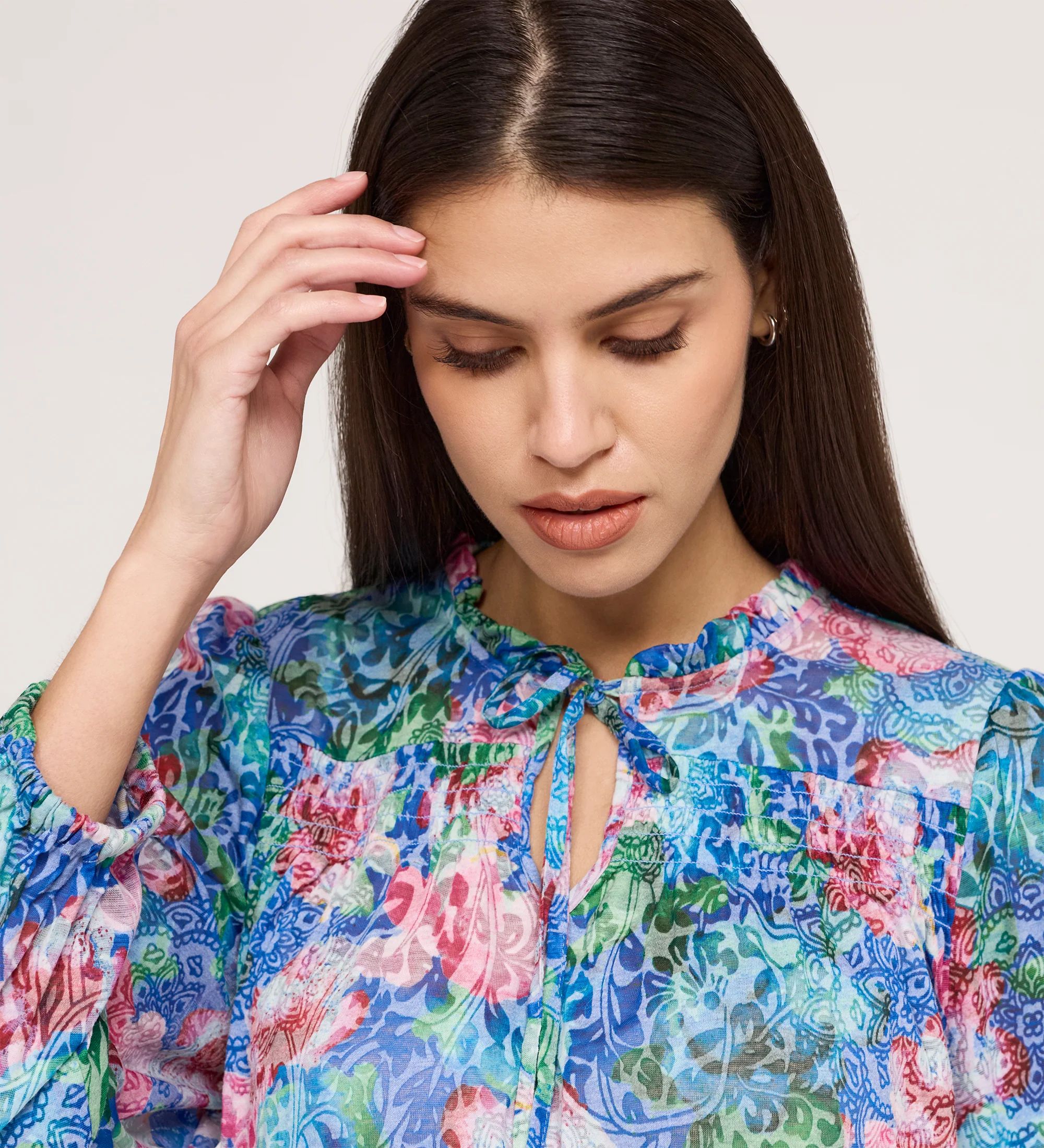 Lizzie Indigo Floral Jersey Blouse - Image 4