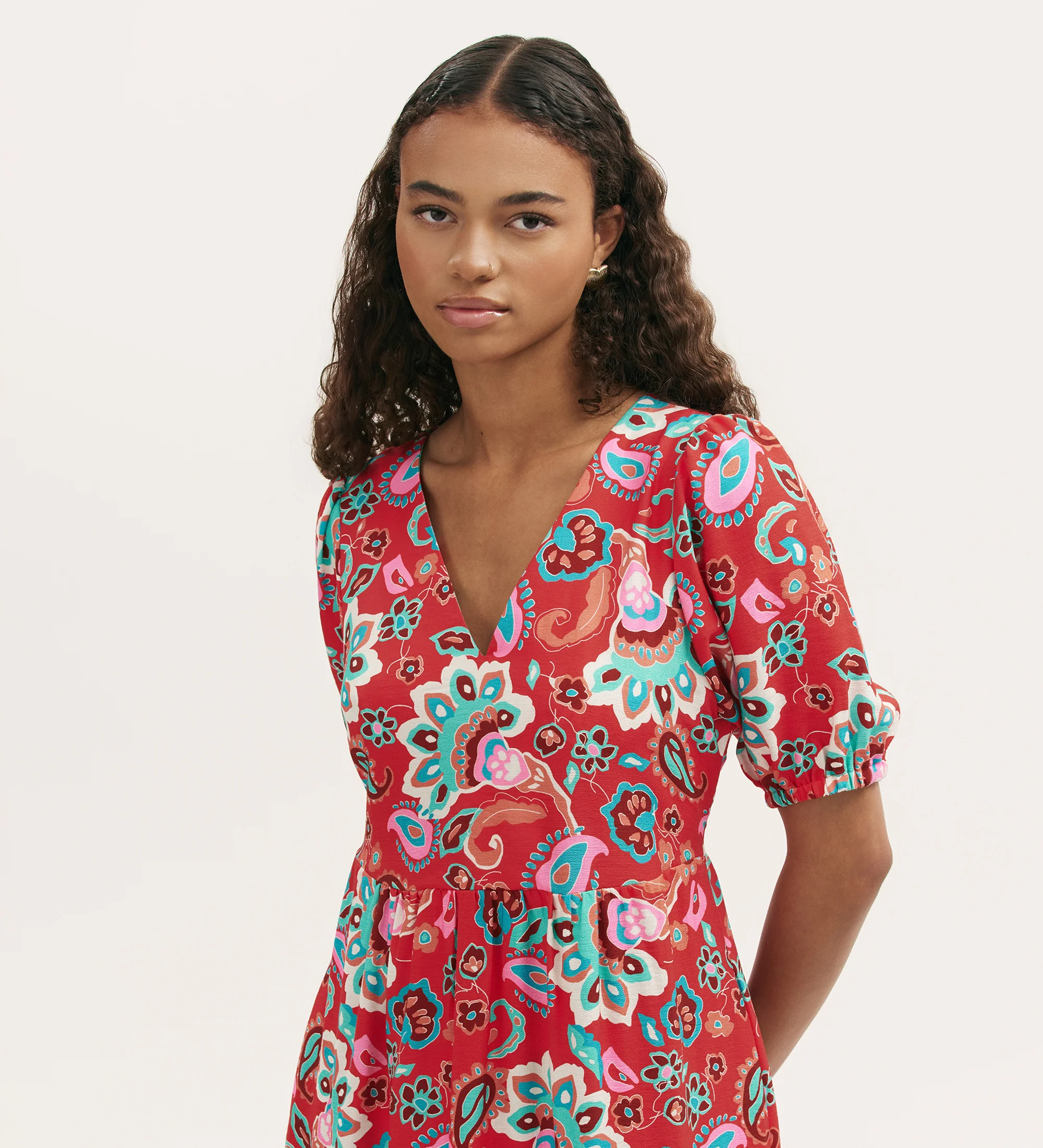 Logan Red Paisley Midi Dress - Image 3