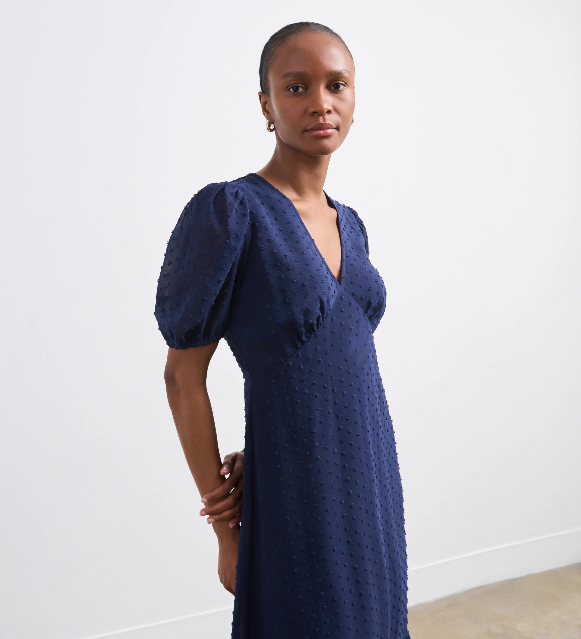 Loretta Navy Georgette Midi Dress - Image 2